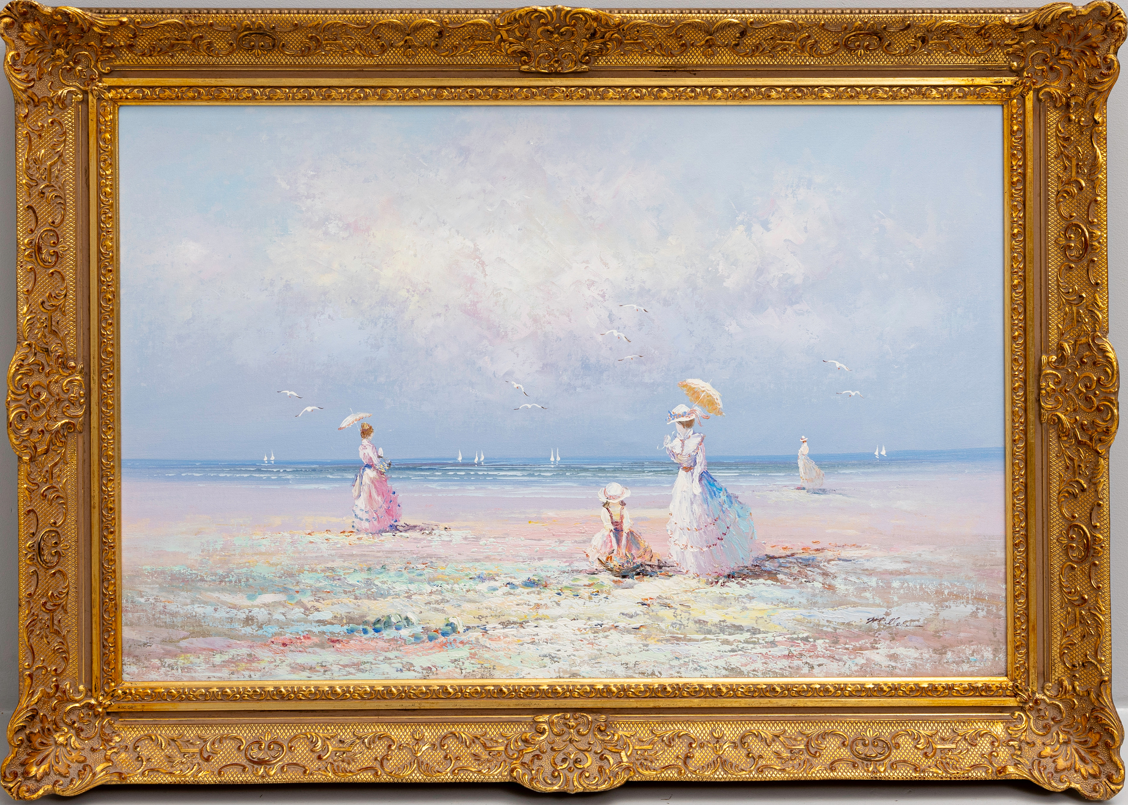 OIDENTIFIERAD KONSTNÄR. Strandmotiv, olja på duk, signerad Miller.