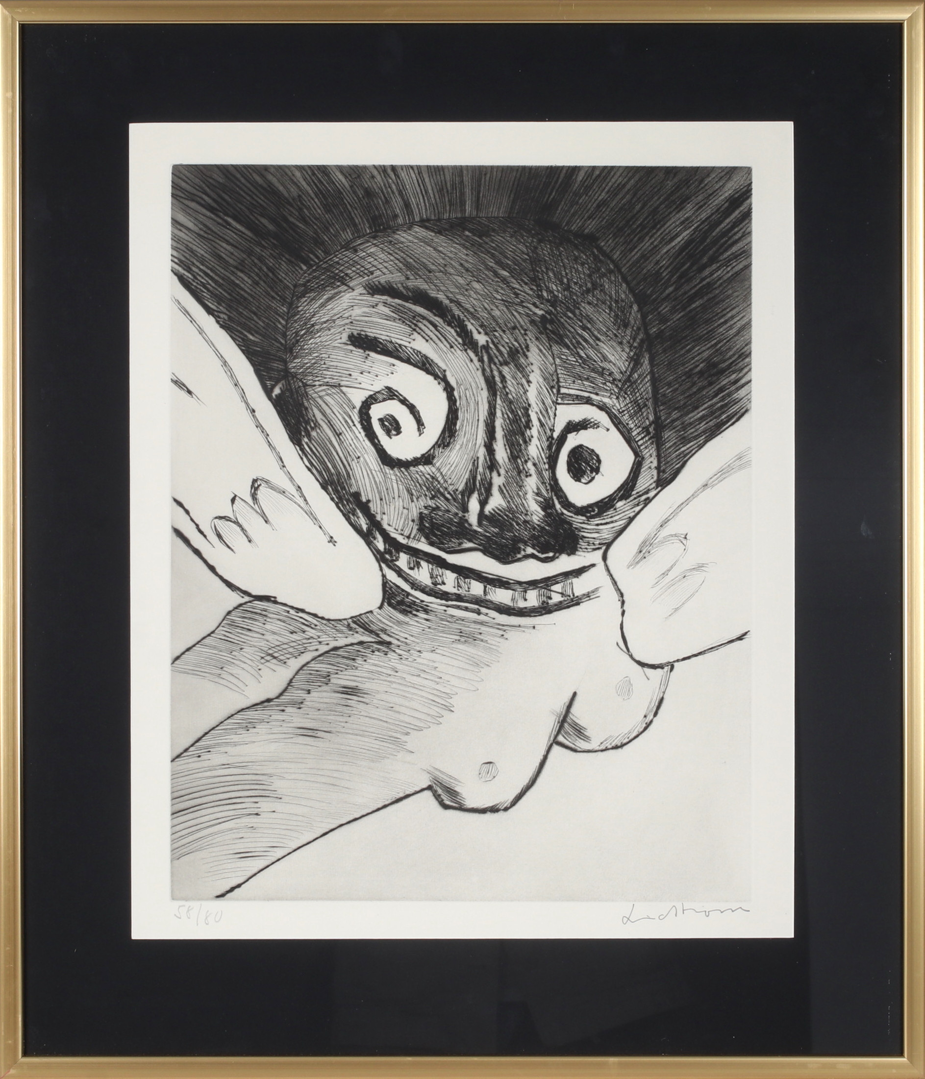 BENGT LINDSTRÖM. Ur serien, "Anges et démons", etsning, signerad och numrerad 58/80.