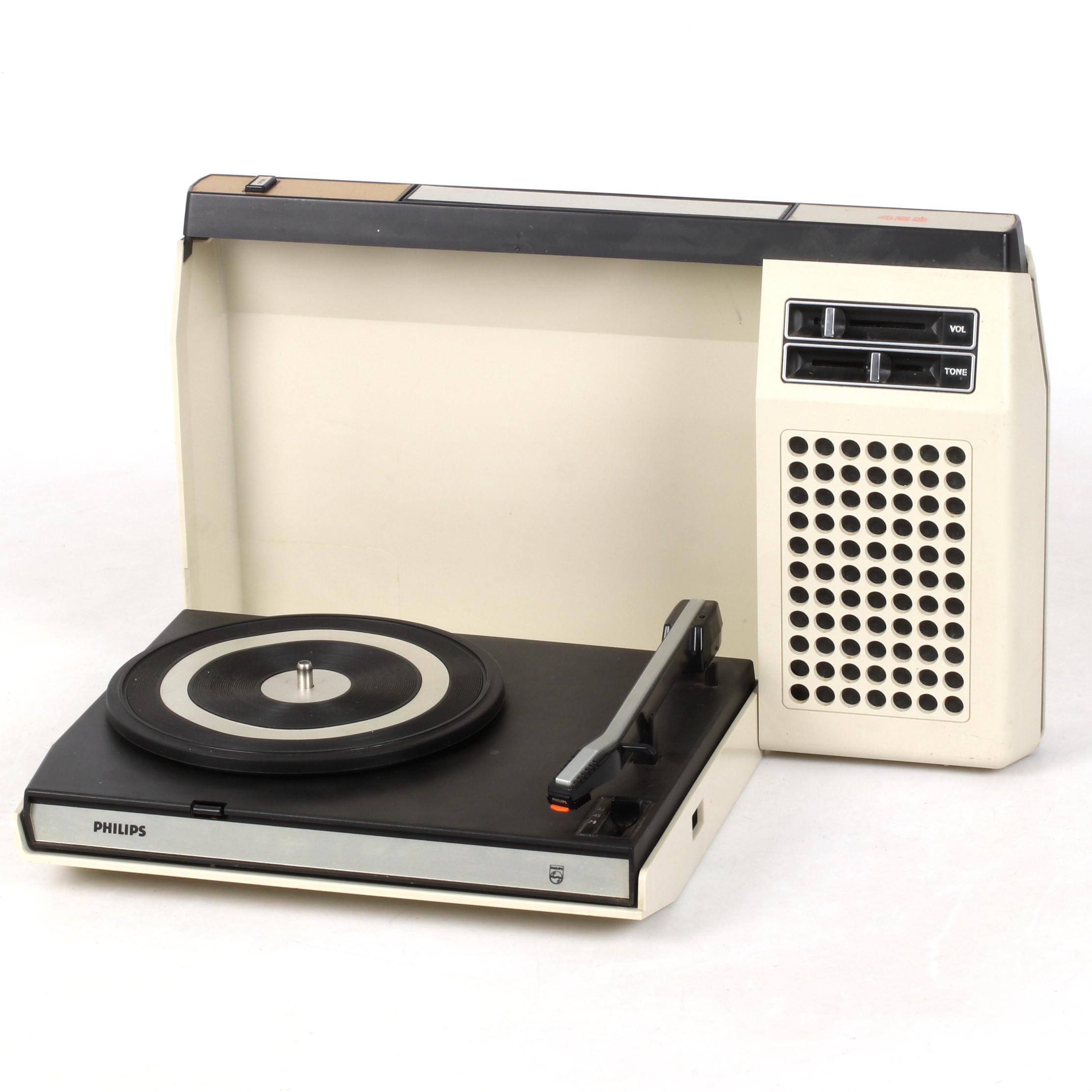 RESEGRAMMOFON, modell 423, batteridriven, Philips, 1970-tal.