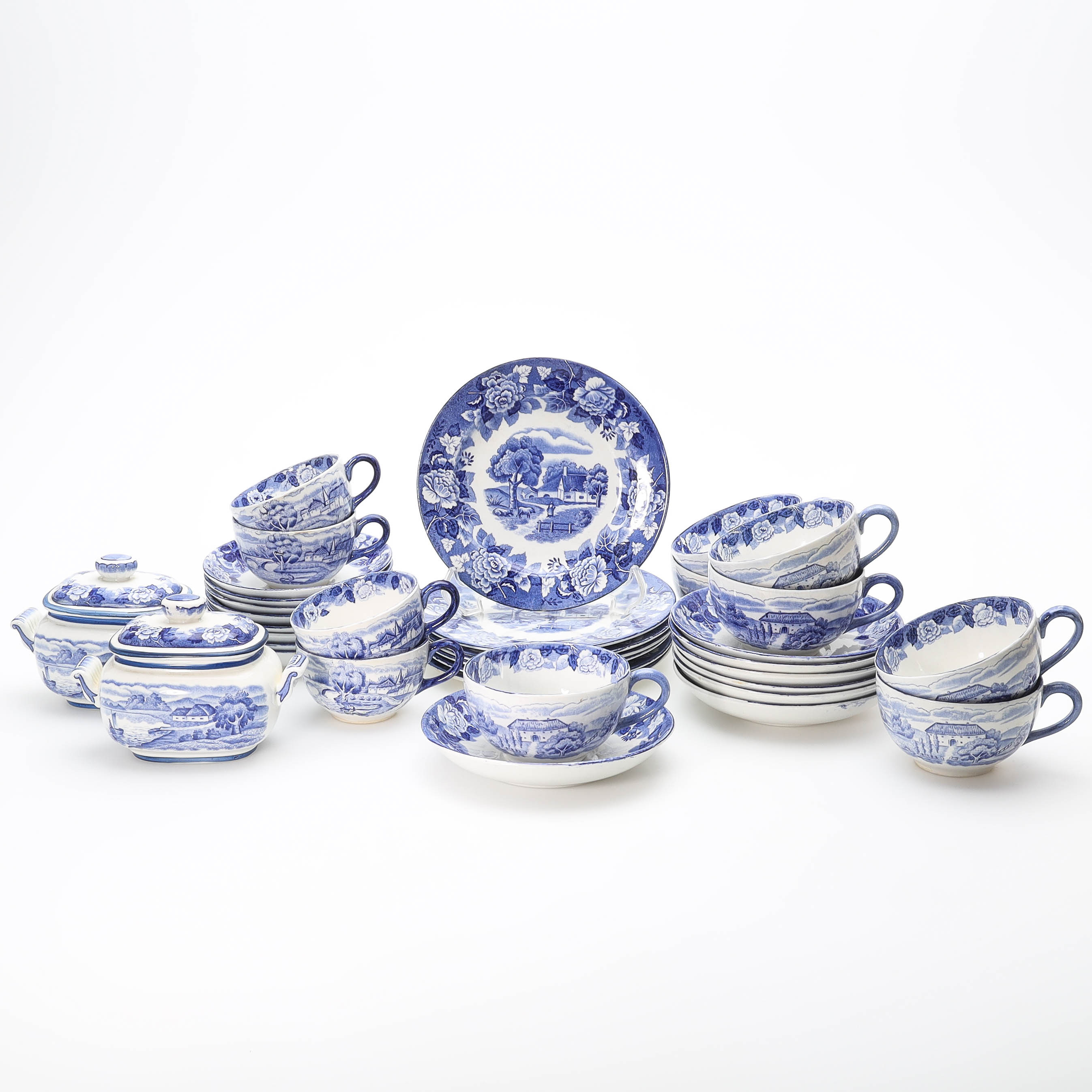 SERVISDELAR, 35 delar, "Vindsäter", flintgods, Rörstrand.