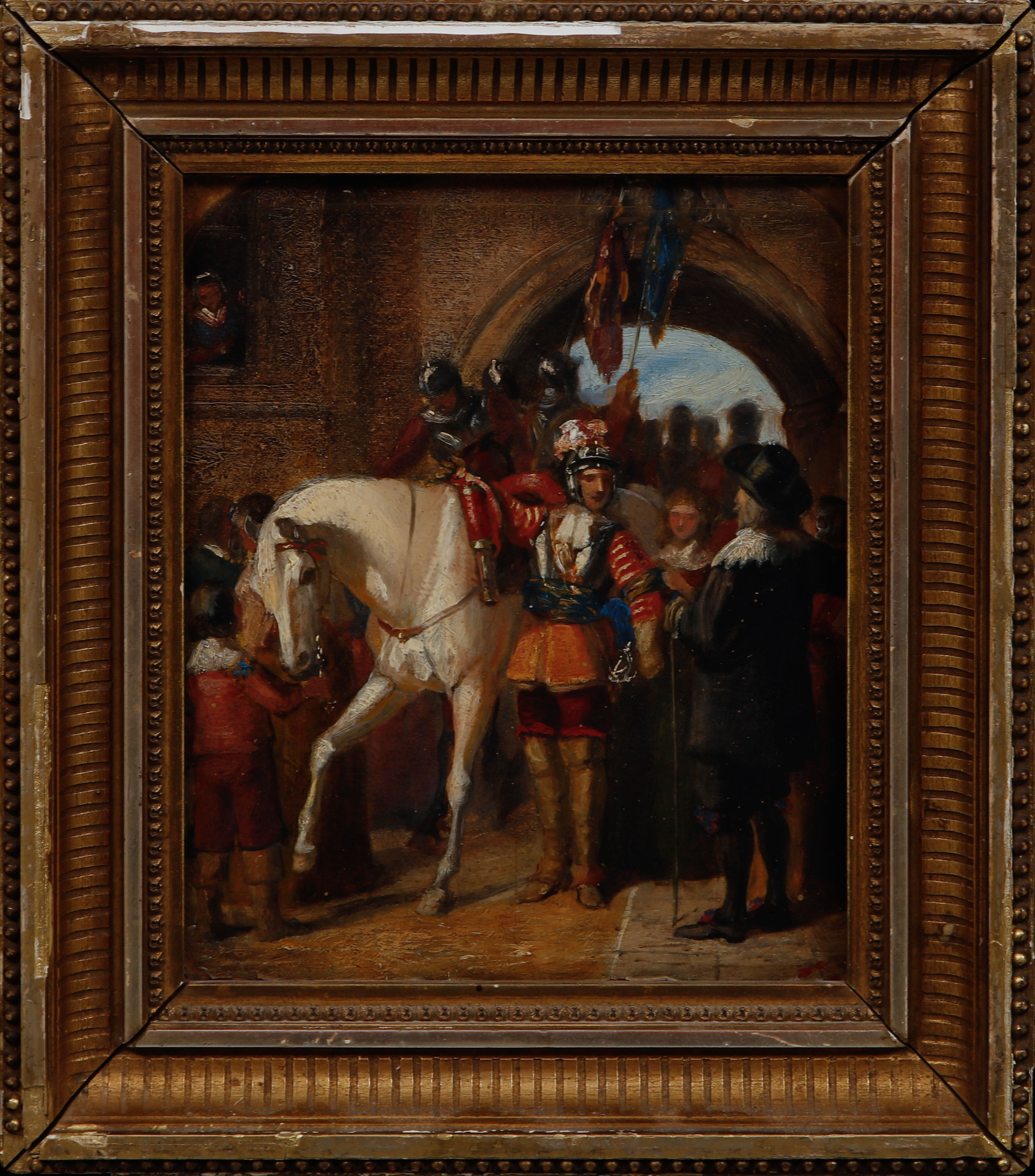 OKÄND KONSTNÄR. Figurscen, olja på papper, 1800-tal.