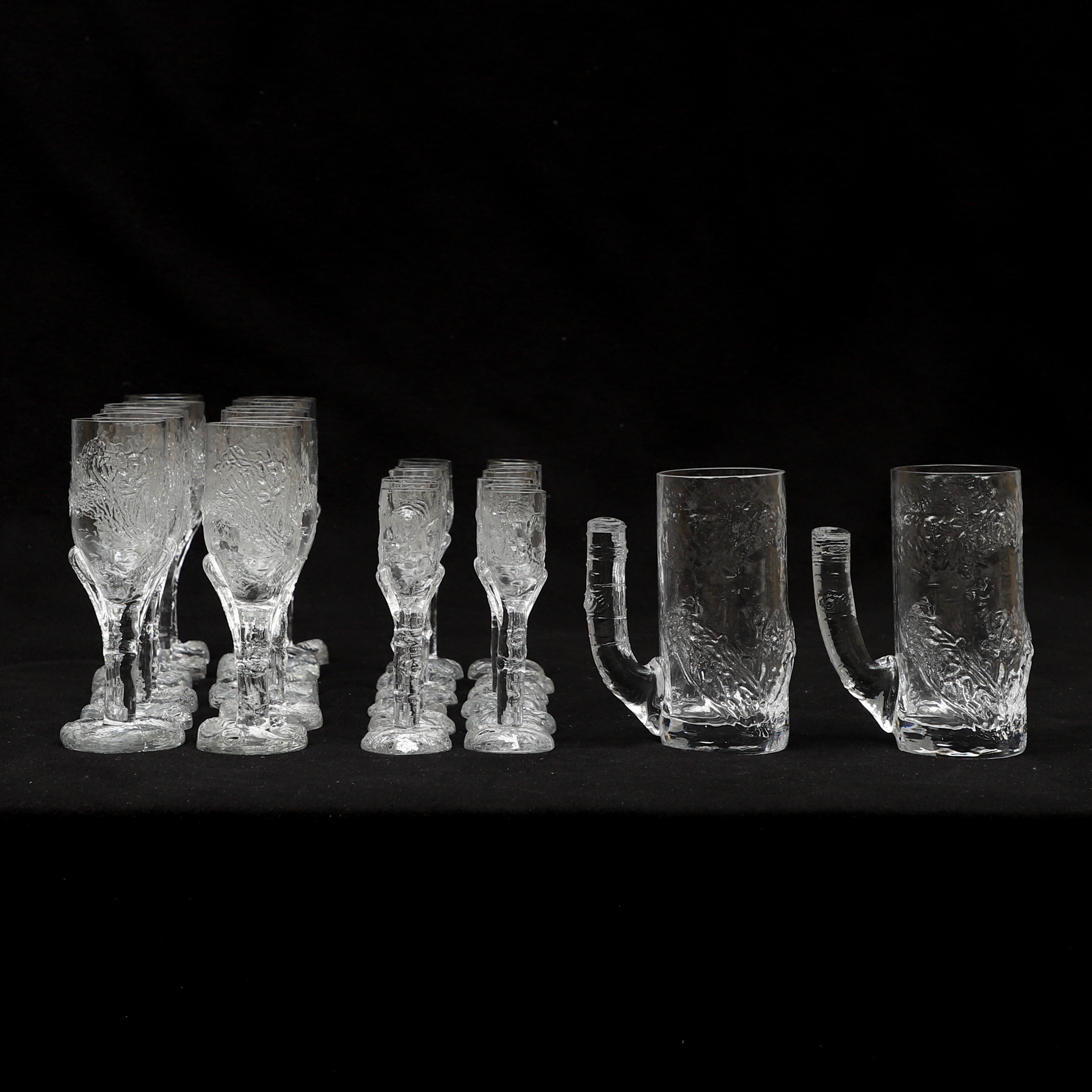 EUGEN MONTELIN. Glasservisdelar, 26 delar, Reijmyre, 1970-tal.