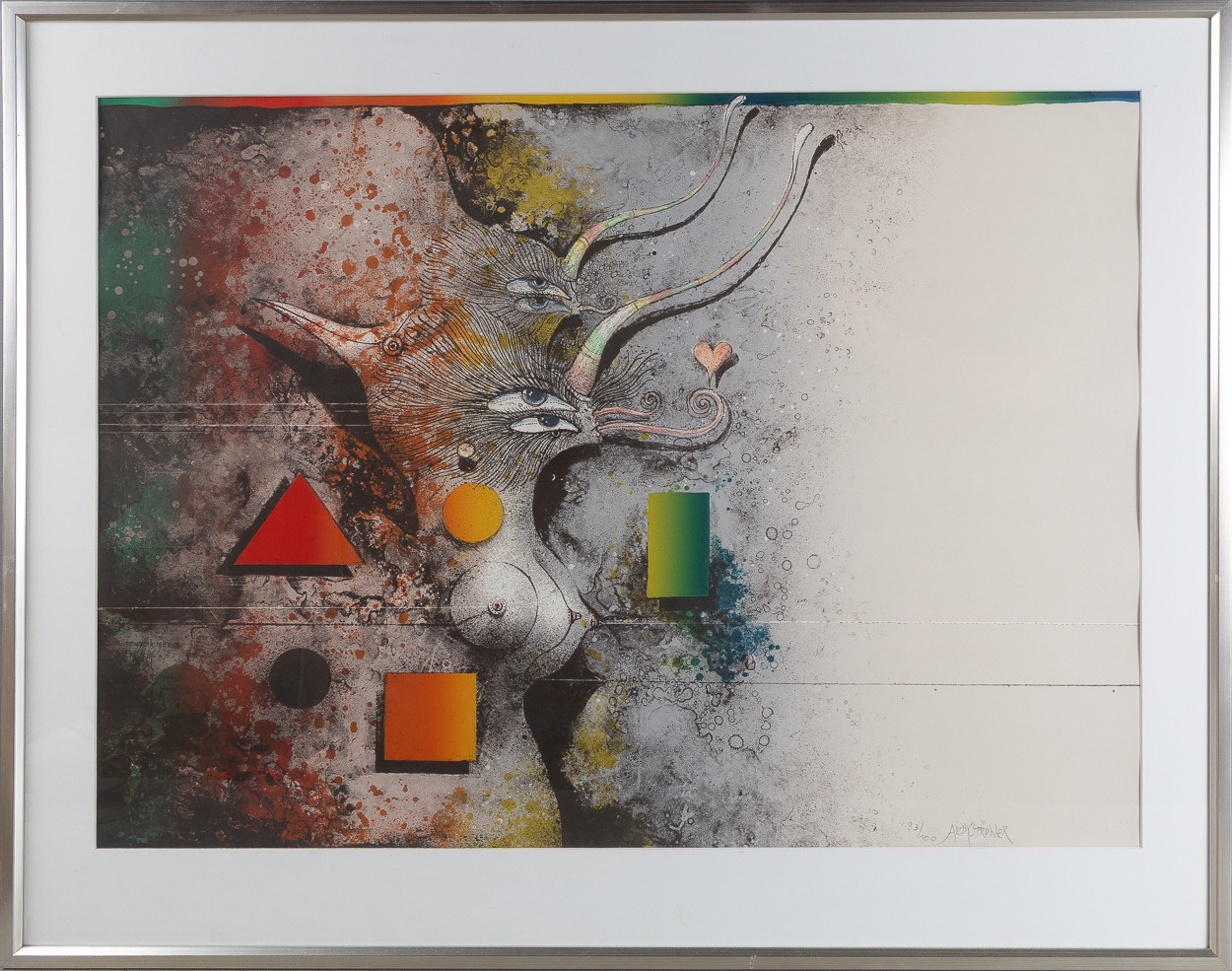 ARDY STRÜWER. Surrealistisk komposition, färglitografi.