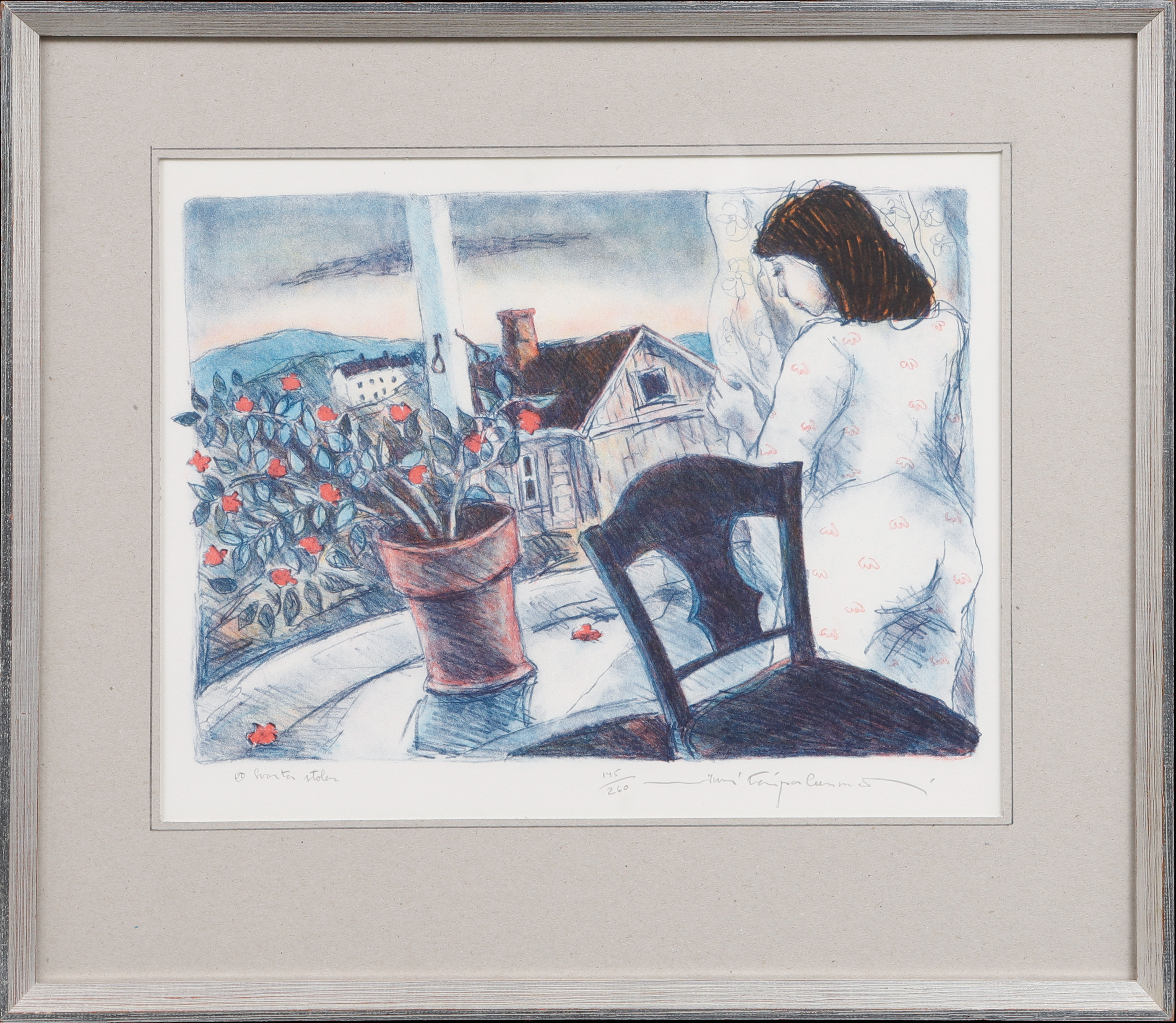 JUSSI TAIPALEENMÄKI. "Svarta stolen", färglitografi, signerad och numrerad 145/260.