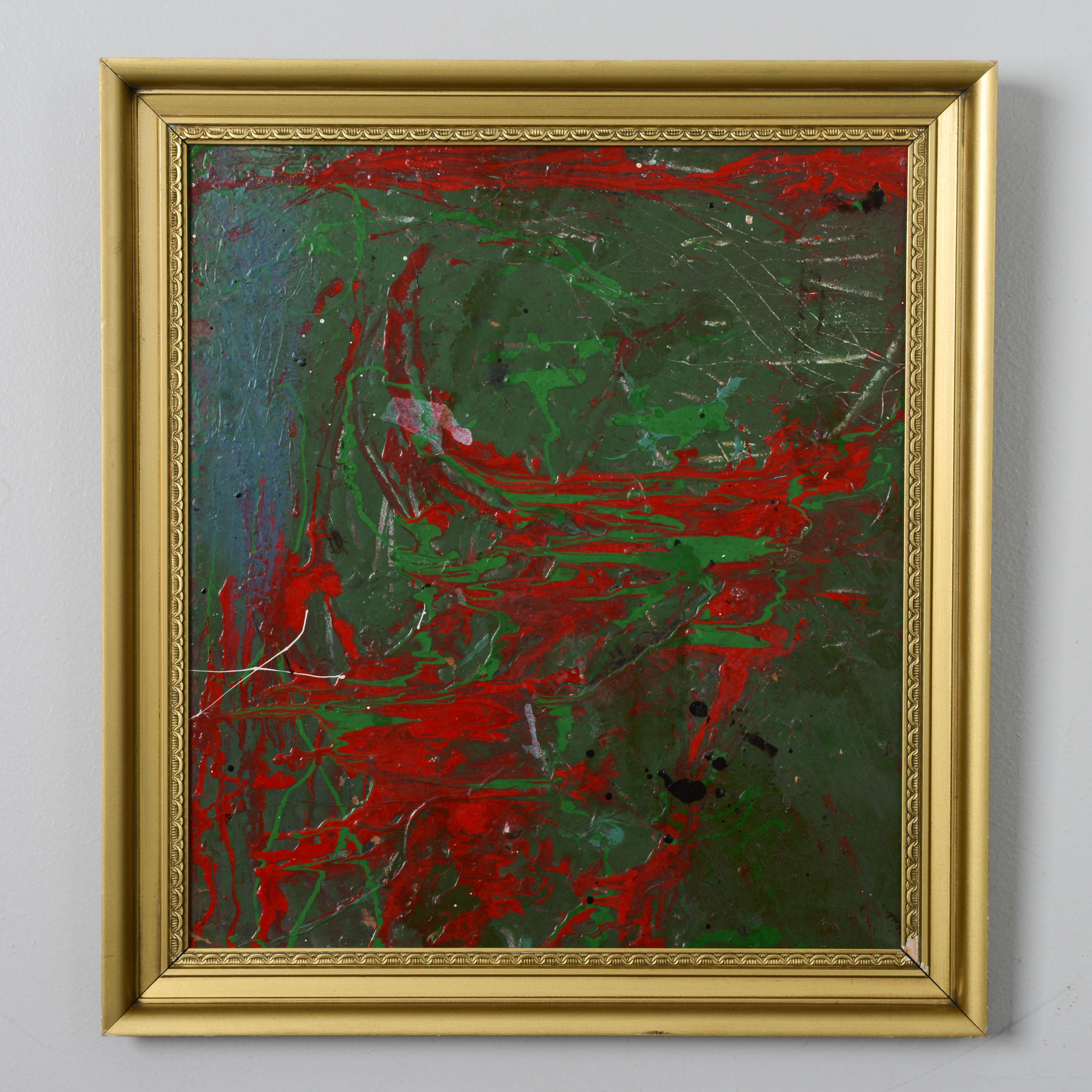 OKÄND KONSTNÄR. Abstrakt motiv, olja på pannå.