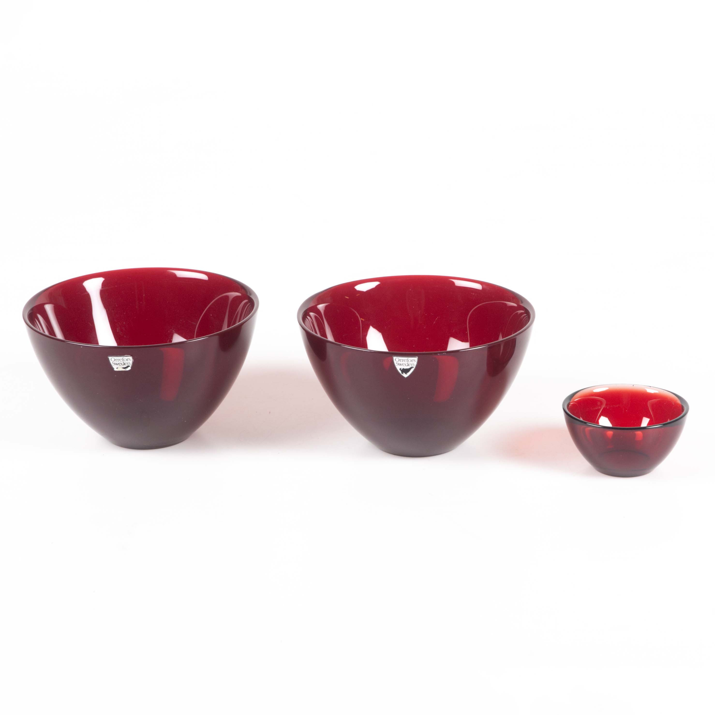 SVEN PALMQVIST. Skålar, 3 st, glas, "Fuga", Orrefors.