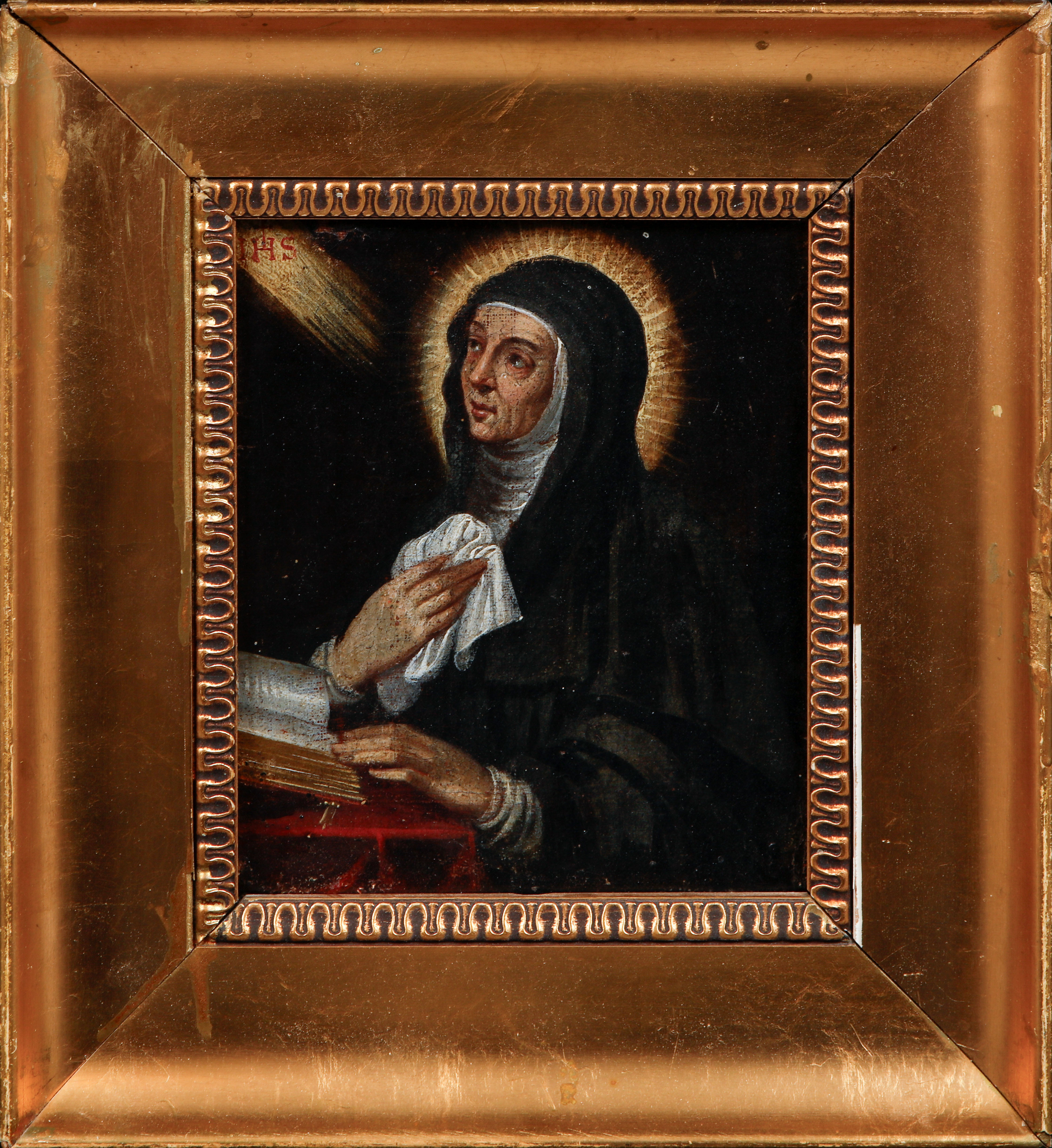 OKÄND KONSTNÄR. Jesus uppenbarelse för Hildegard av Bingen, olja på duk, 1800-tal.