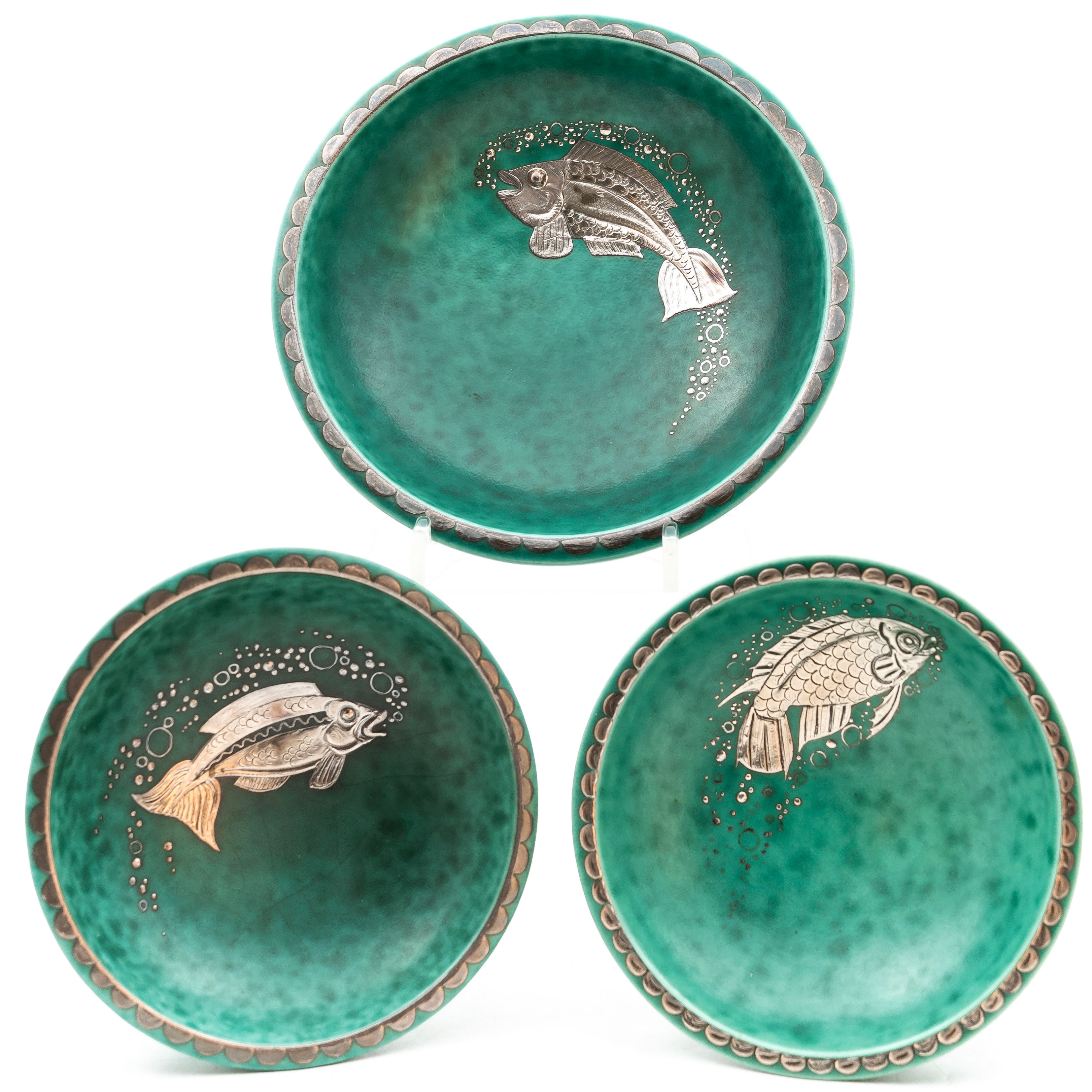 WILHELM KÅGE. Fat, Nr 1094, 3 st, Stengods, Argenta, Gustavsberg.