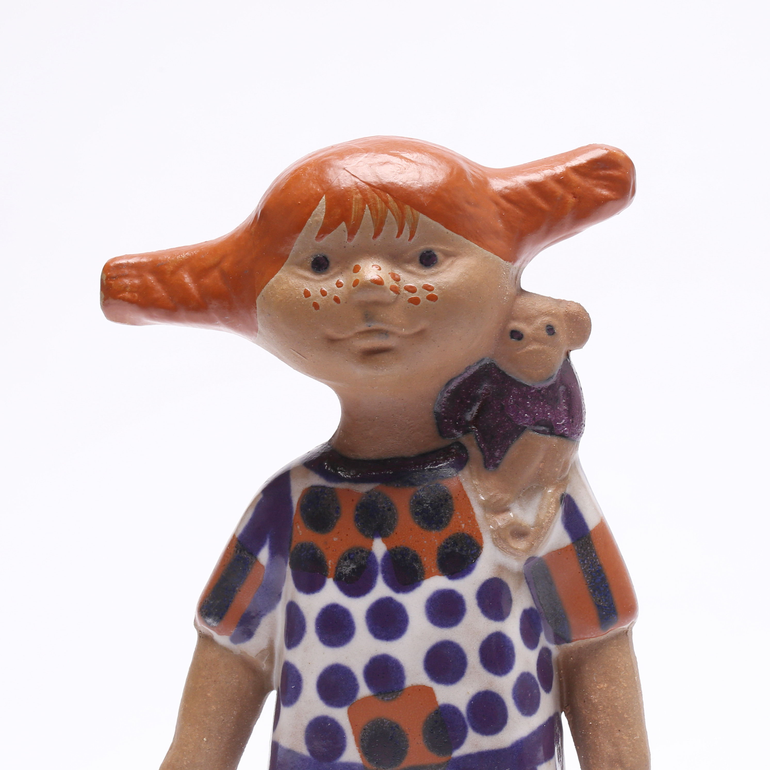 LISA LARSON. Figurin, glaserat lergods, "Pippi Långstrump", formgiven 1967, stämpelmärkt, Gustavsberg.