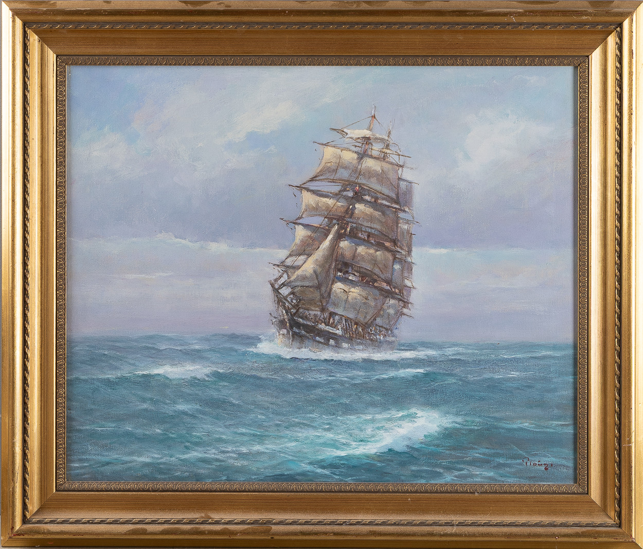 OIDENTIFIERAD KONSTNÄR. Skepp till havs, olja på duk.