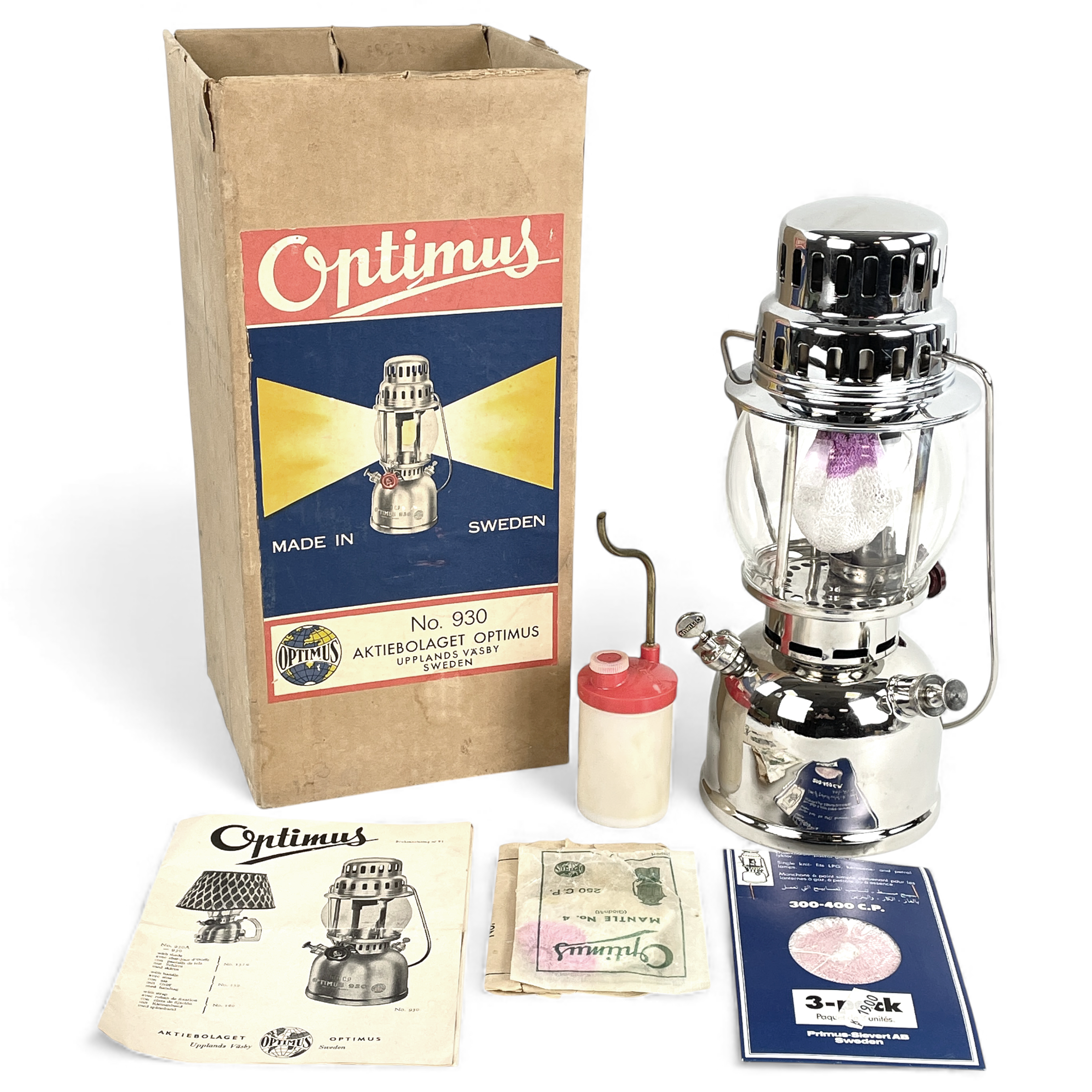 STORMLYKTA. Optimus 930, förnicklad metall & glas, Aktiebolaget Optimus, 1900-tal.