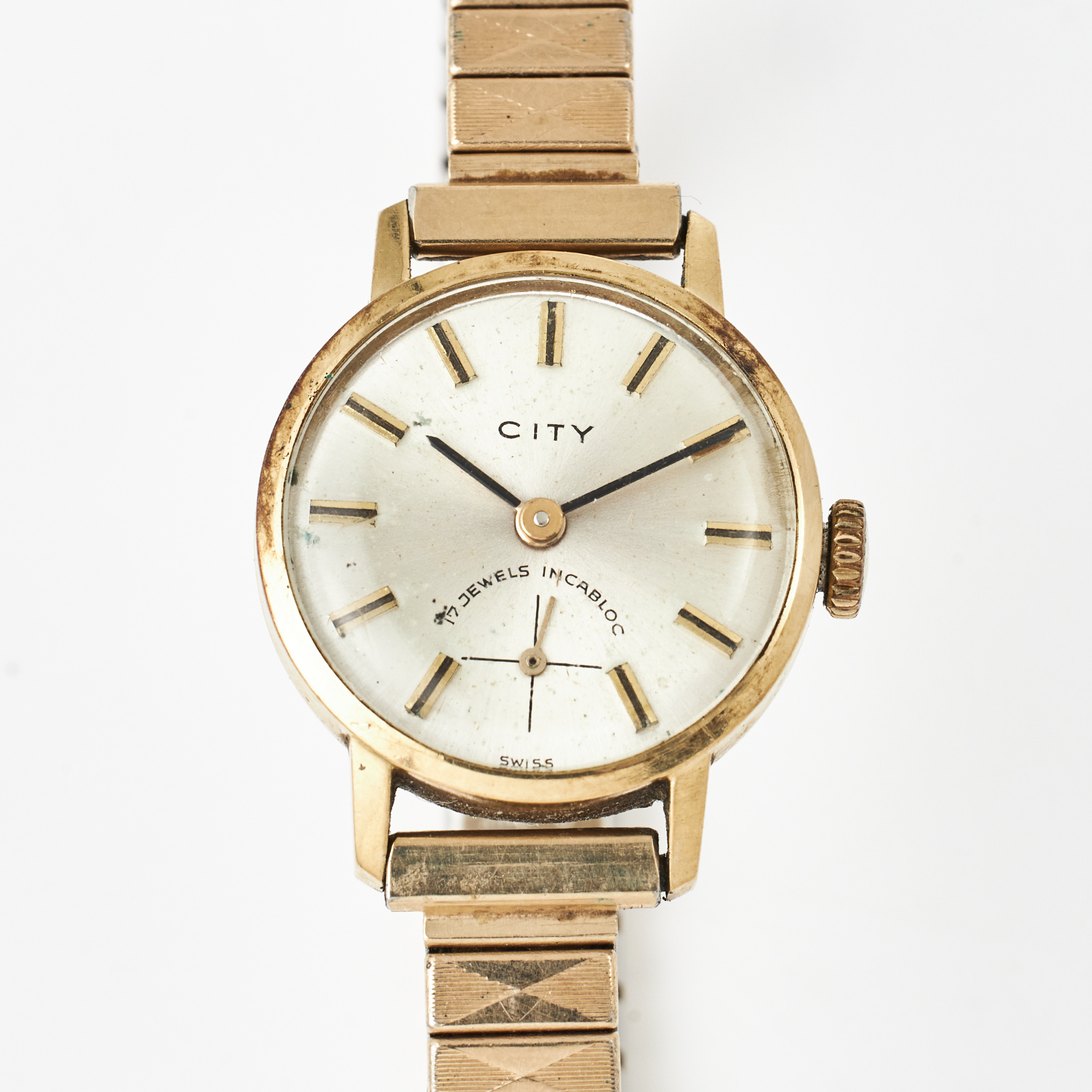 CITY, armbandsur, 18 k guld, manuell, plexiglas, fixoflexarmband, oädel metall.