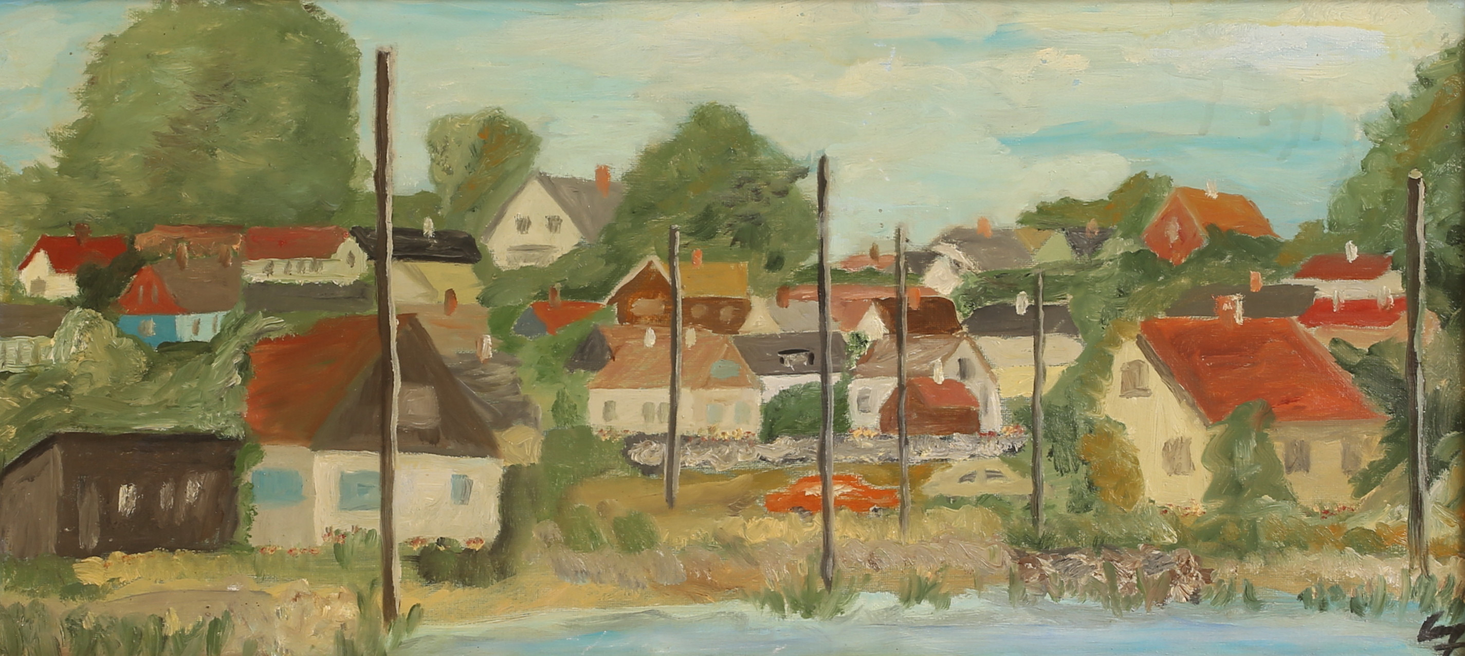 OIDENTIFIERAD KONSTNÄR, olja på duk, "Baskemölla", signerad.