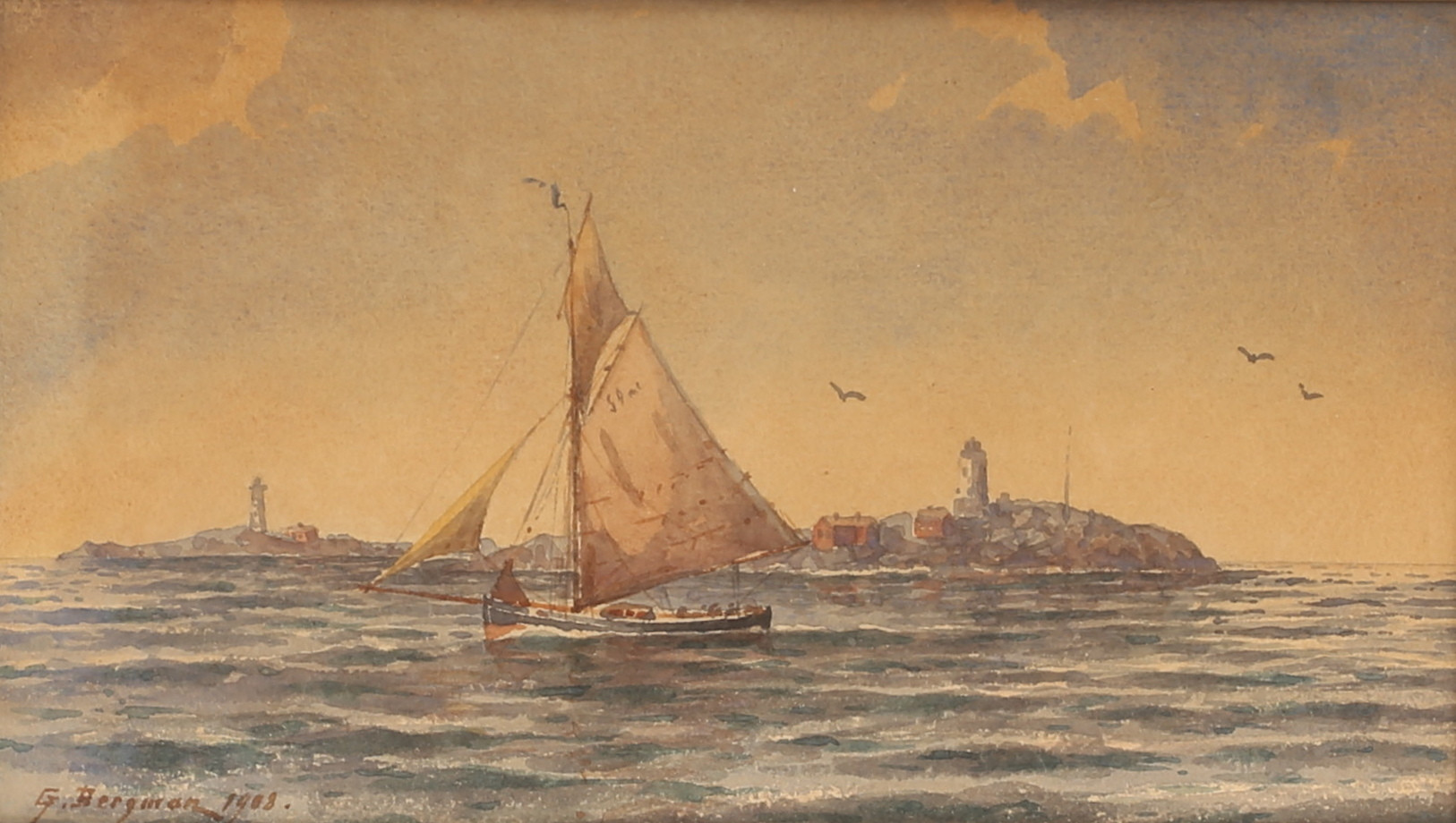 GUSTAF BERGMAN. Akvarell, signerad 1908.