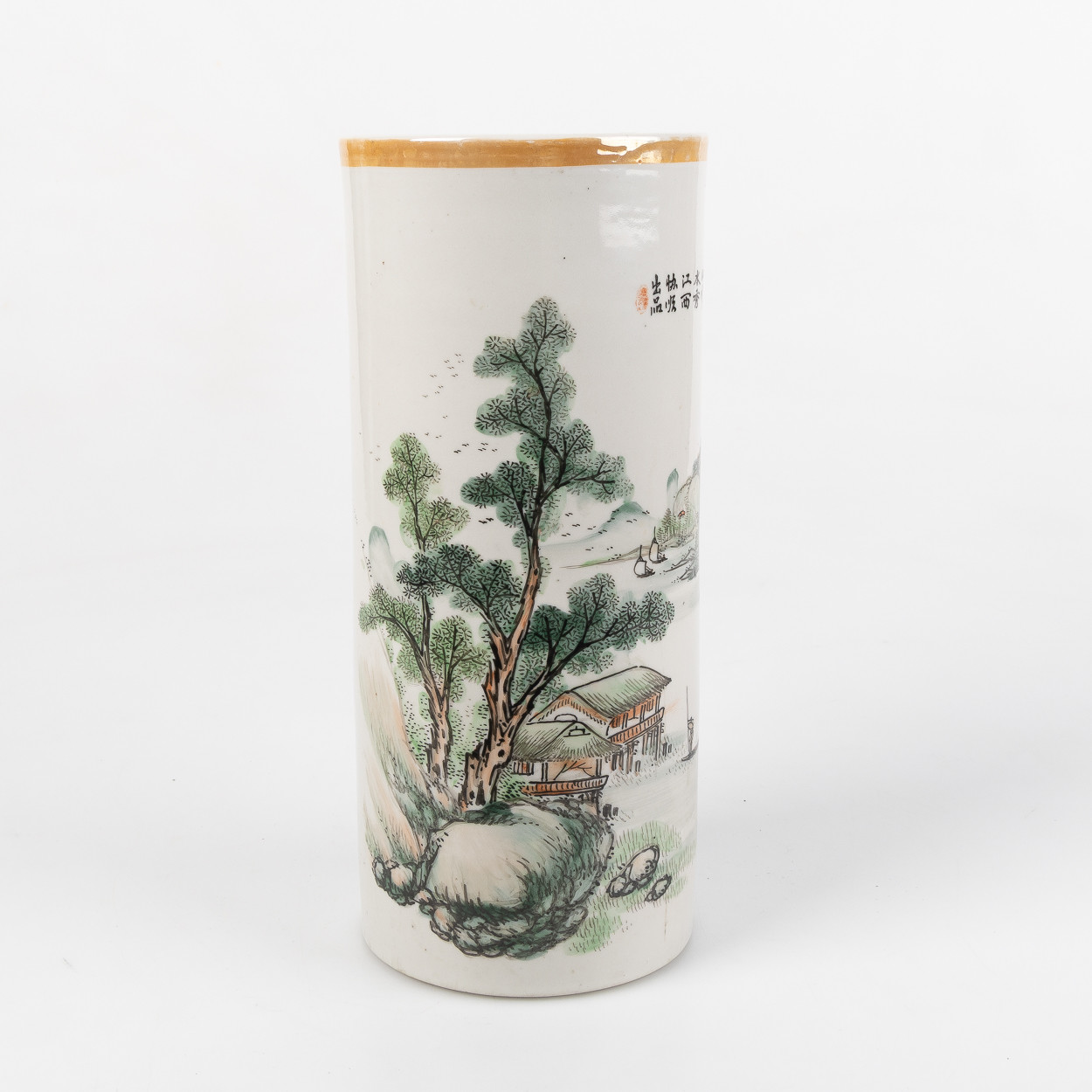 PENSELVAS, Kina, 1900-tal, porslin med målad dekor och kalligrafi.