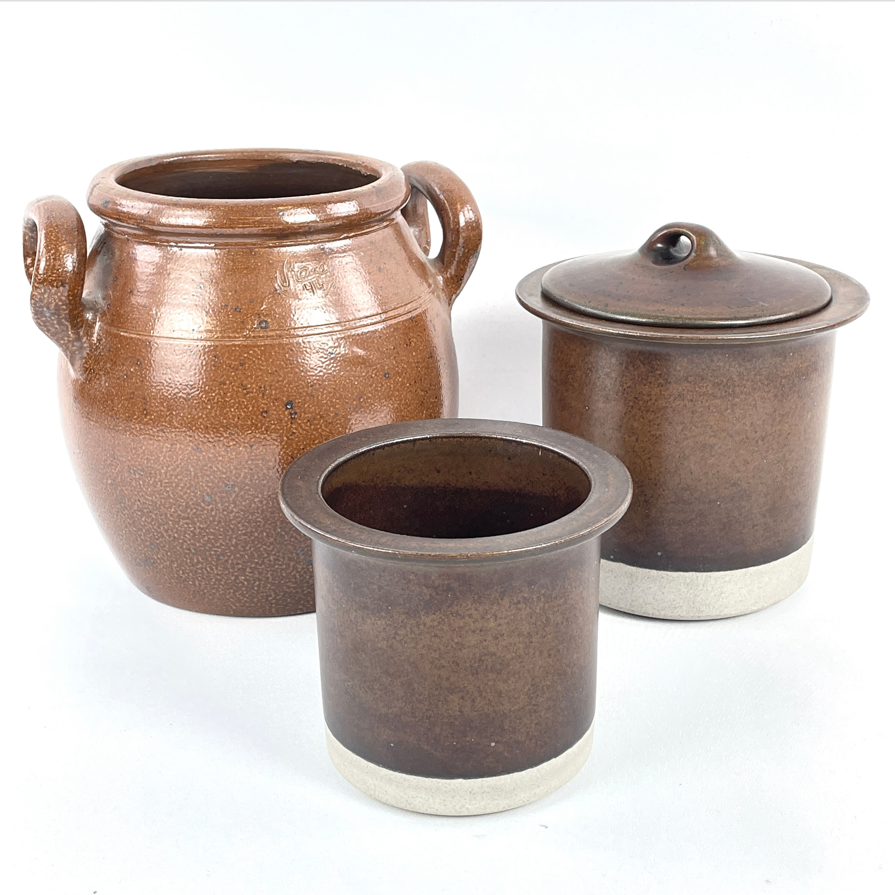 KRUKOR, 3 delar, stengods, Knabstrup samt Raus.