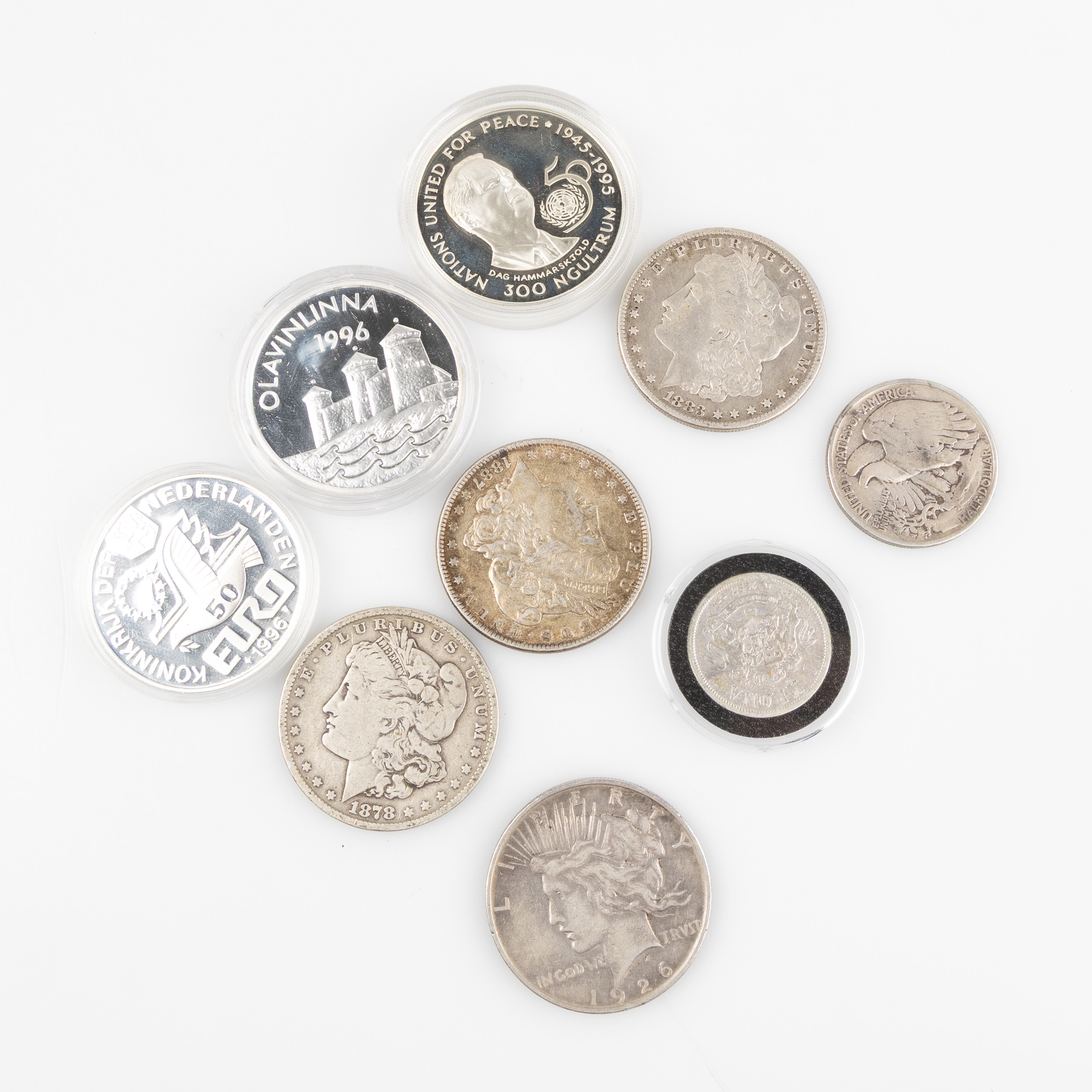 MYNT, USA och Europa, 1800-/1900-tal, silver.