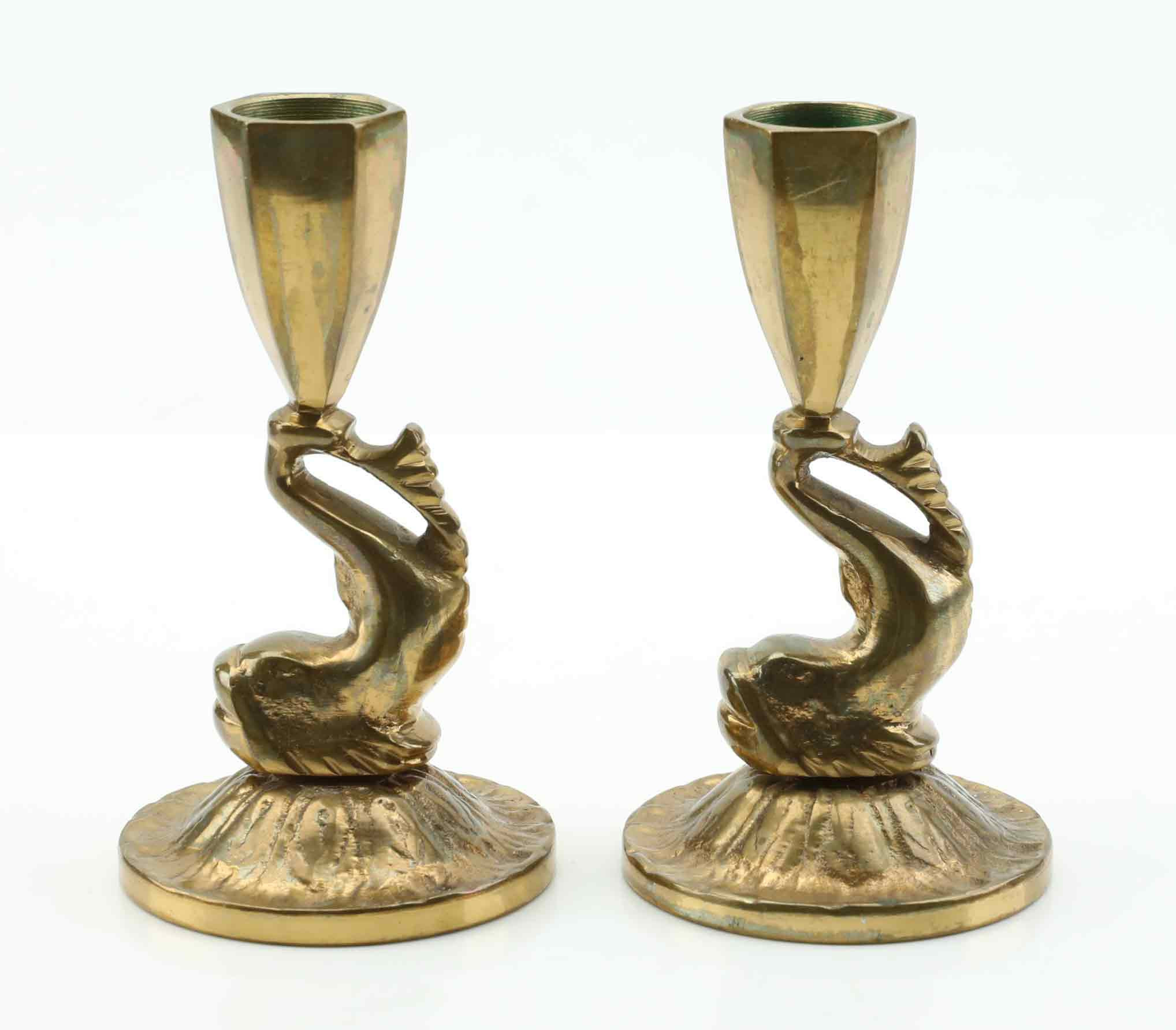 LJUSSTAKAR, ett par, mässing, Art Decó, 1900-talets mitt.