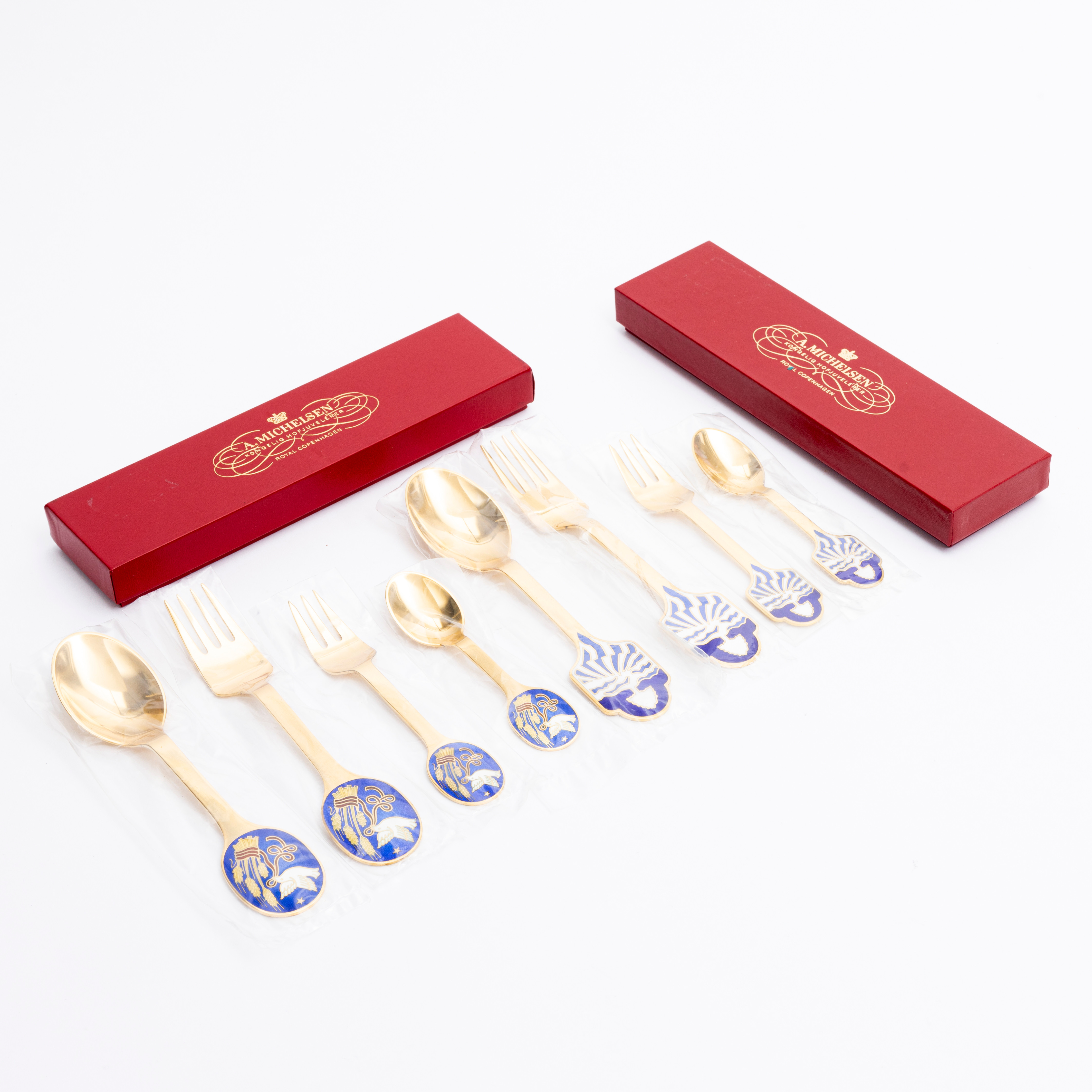 ÅRSBESTICKSDELAR, 8 st, sterlingsilver och emalj, "Jul", Anton Michelsen, Danmark, 1985-86.