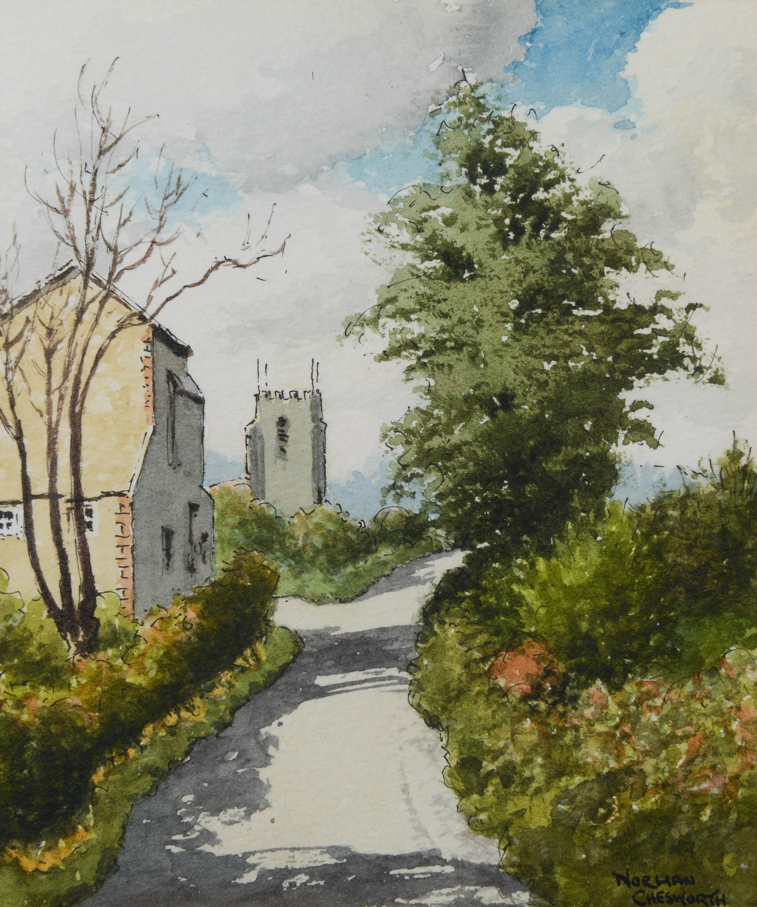 NORMAN CHESWORTH. Engelskt lantligt motiv, akvarell, signerad.