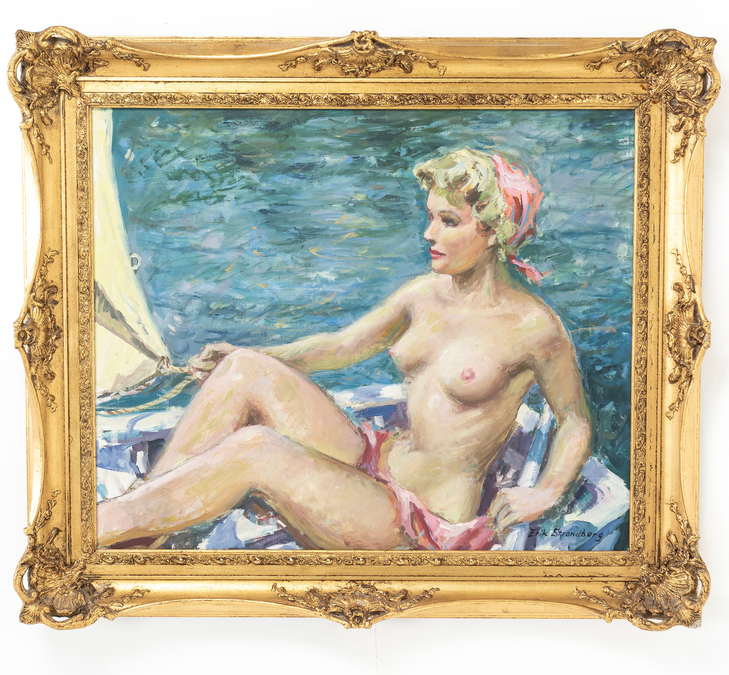 ERIK STRANDBERG, Olja på duk, motiv av naken kvinna, signerad.