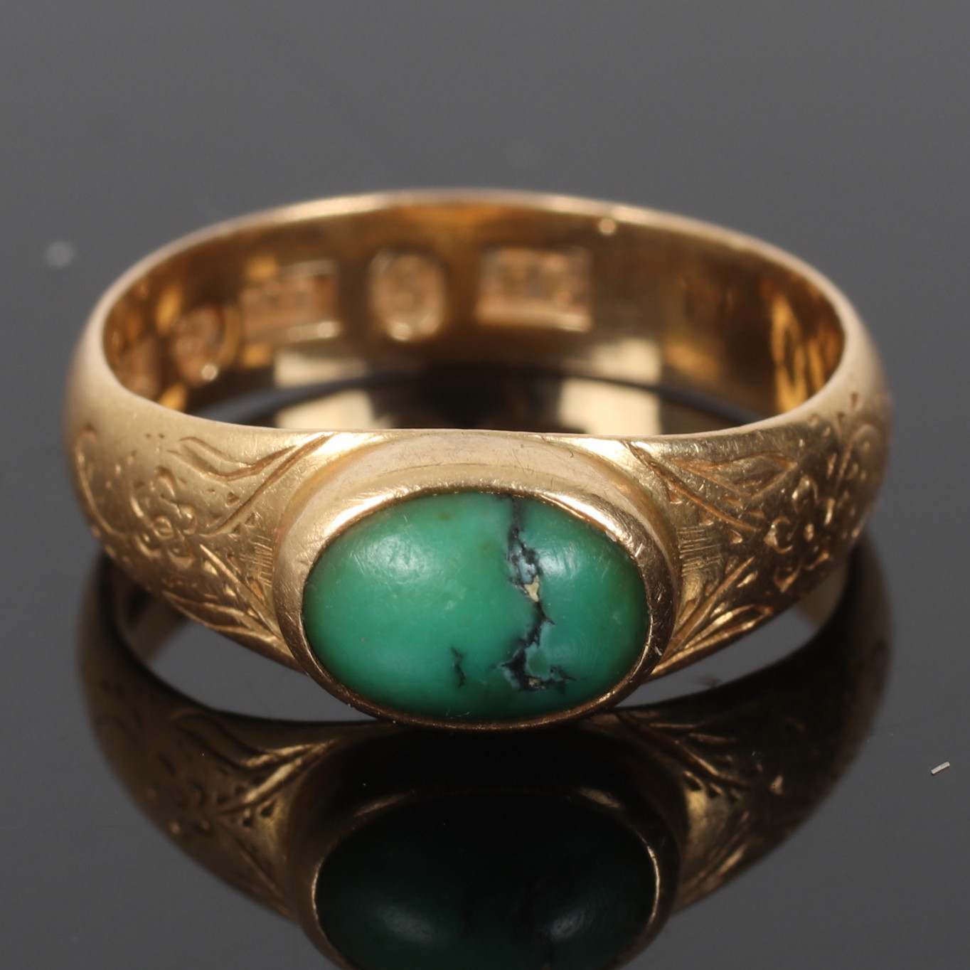 RING, 18K guld, med turkos, Per August Nordin (1860-1884), Hudiksvall. 1884.