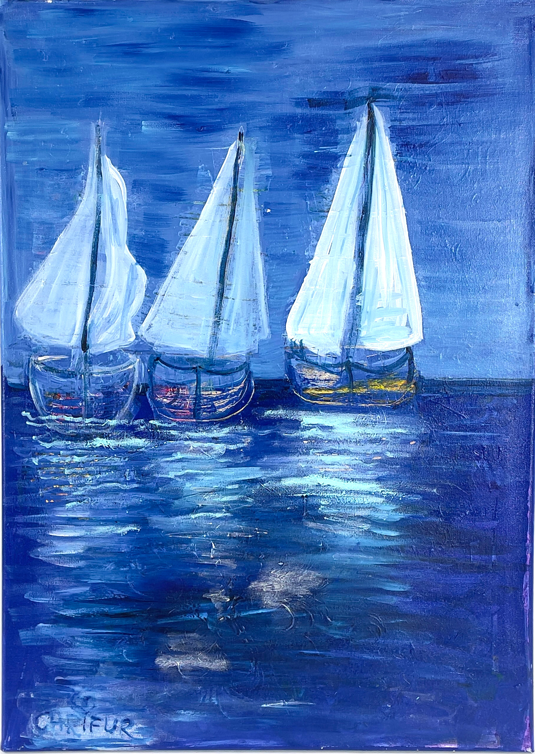 CHRISTINA FURTENBACH, akryl på duk, segelbåtar, signerad Chrifur.