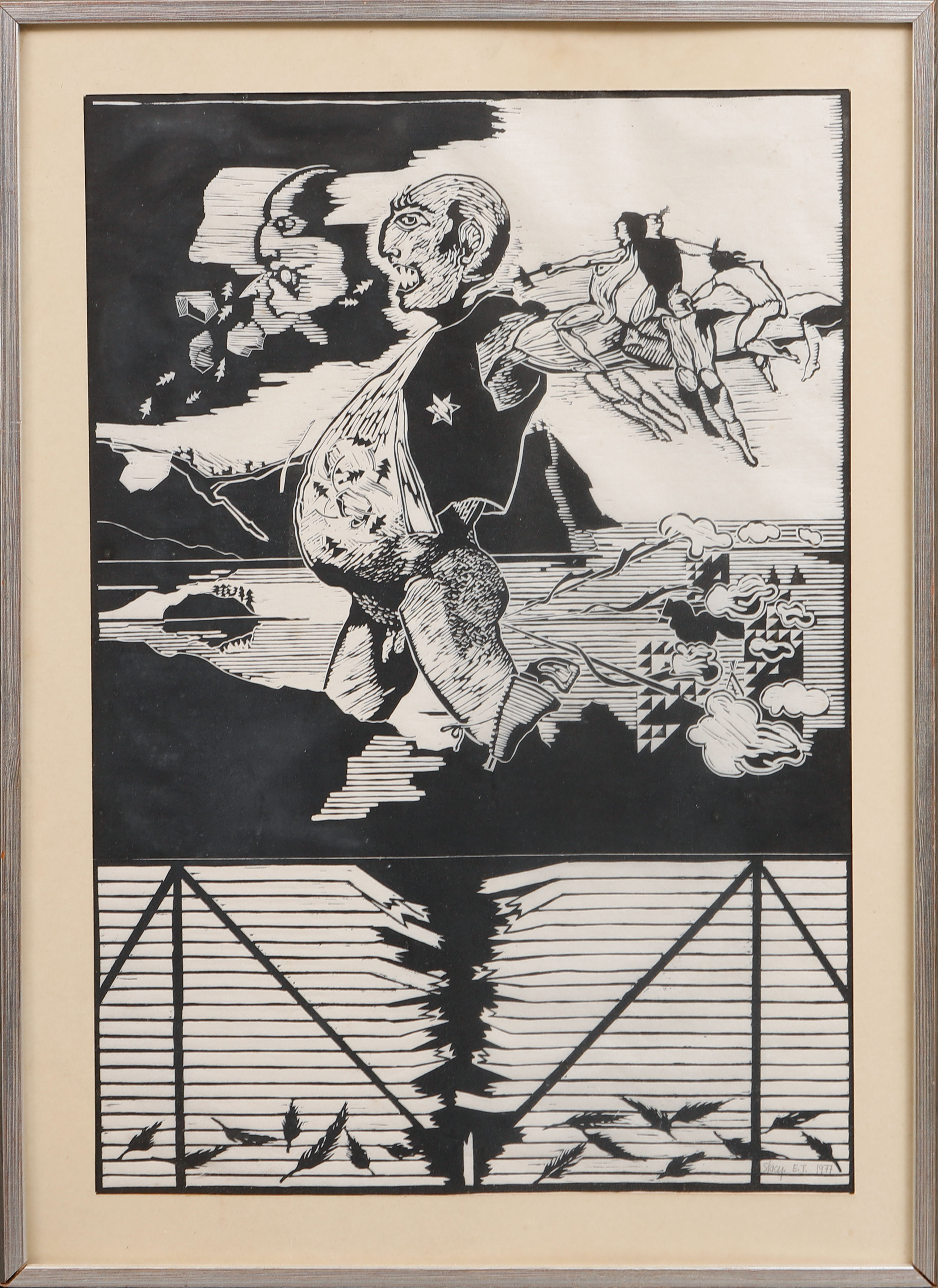 GRAHAM STACY. Komposition, träsnitt, signerad och daterad 1977.