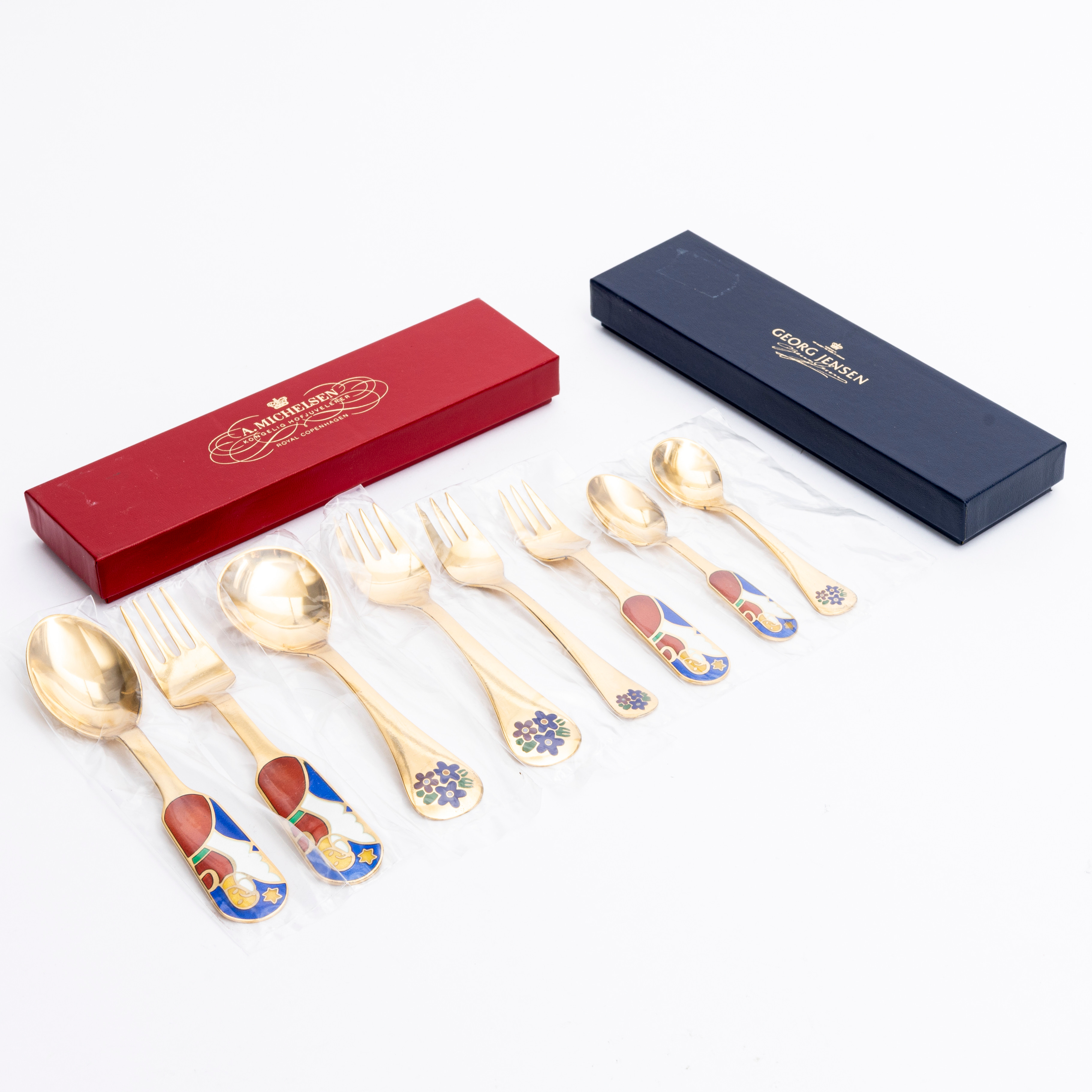 ÅRSBESTICKSDELAR, 8 st, sterlingsilver och emalj, Anton Michelsen samt Georg Gensen, Danmark, 1989 samt 92.