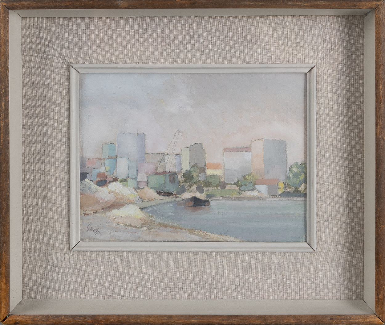 OIDENTIFIERAD KONSTNÄR. Kustmotiv med byggnader, blandteknik.