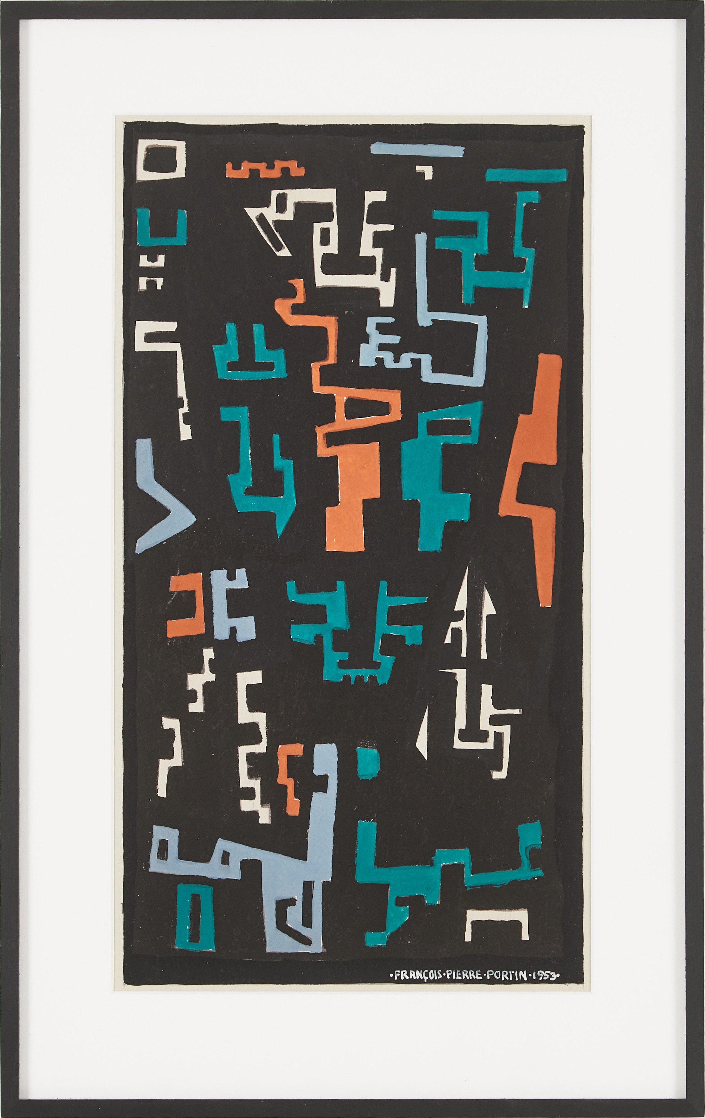 FRANCOIS PIERRE PORTIN. Geometrisk kompåosition, gouache på papper, signerad samt daterad 1953.