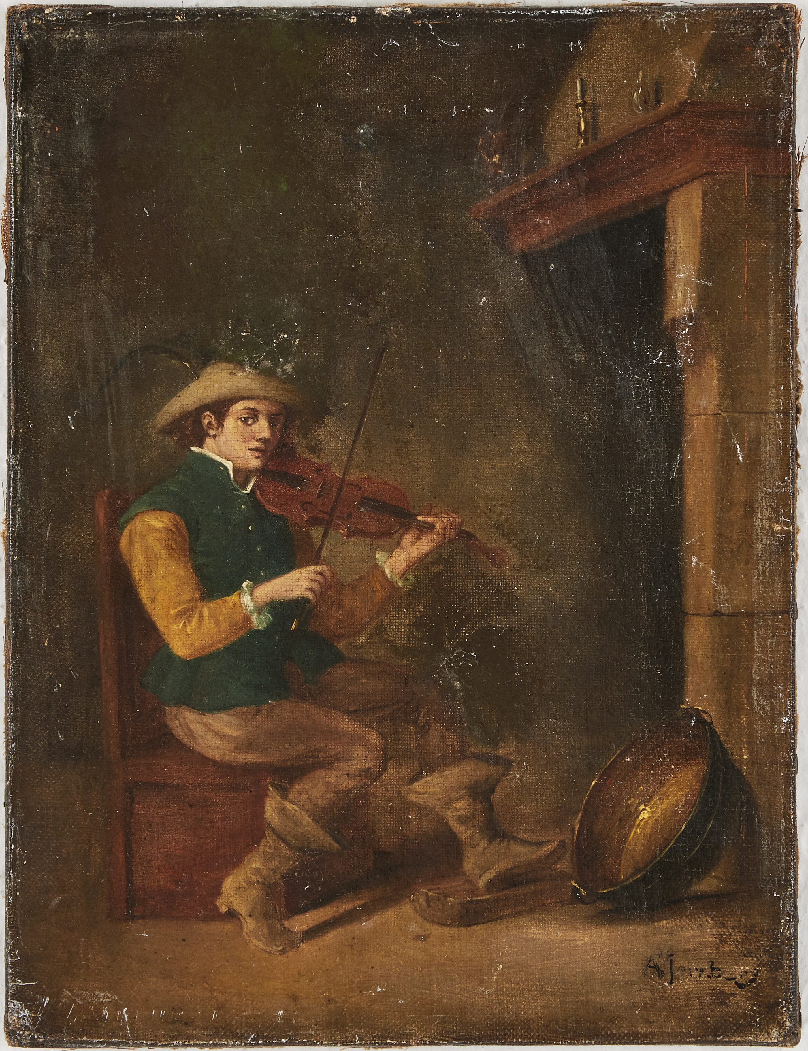 AUGUST JERNBERG. Musicerande man, olja på duk, signerad.