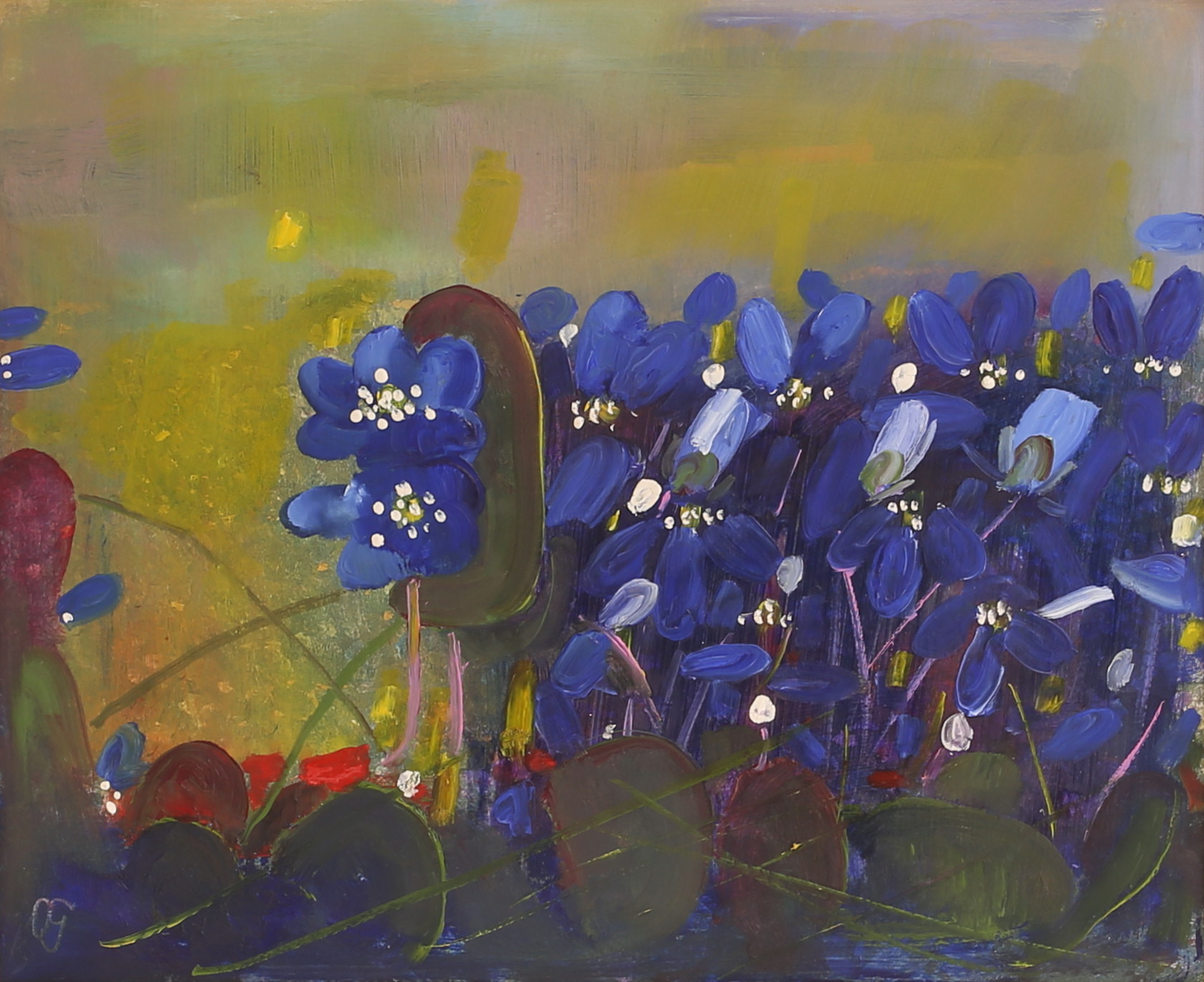 OLLE GUSTAFSSON. Olja på pannå, "Vårögon", monogramsignerad och daterad a tergo 2004.