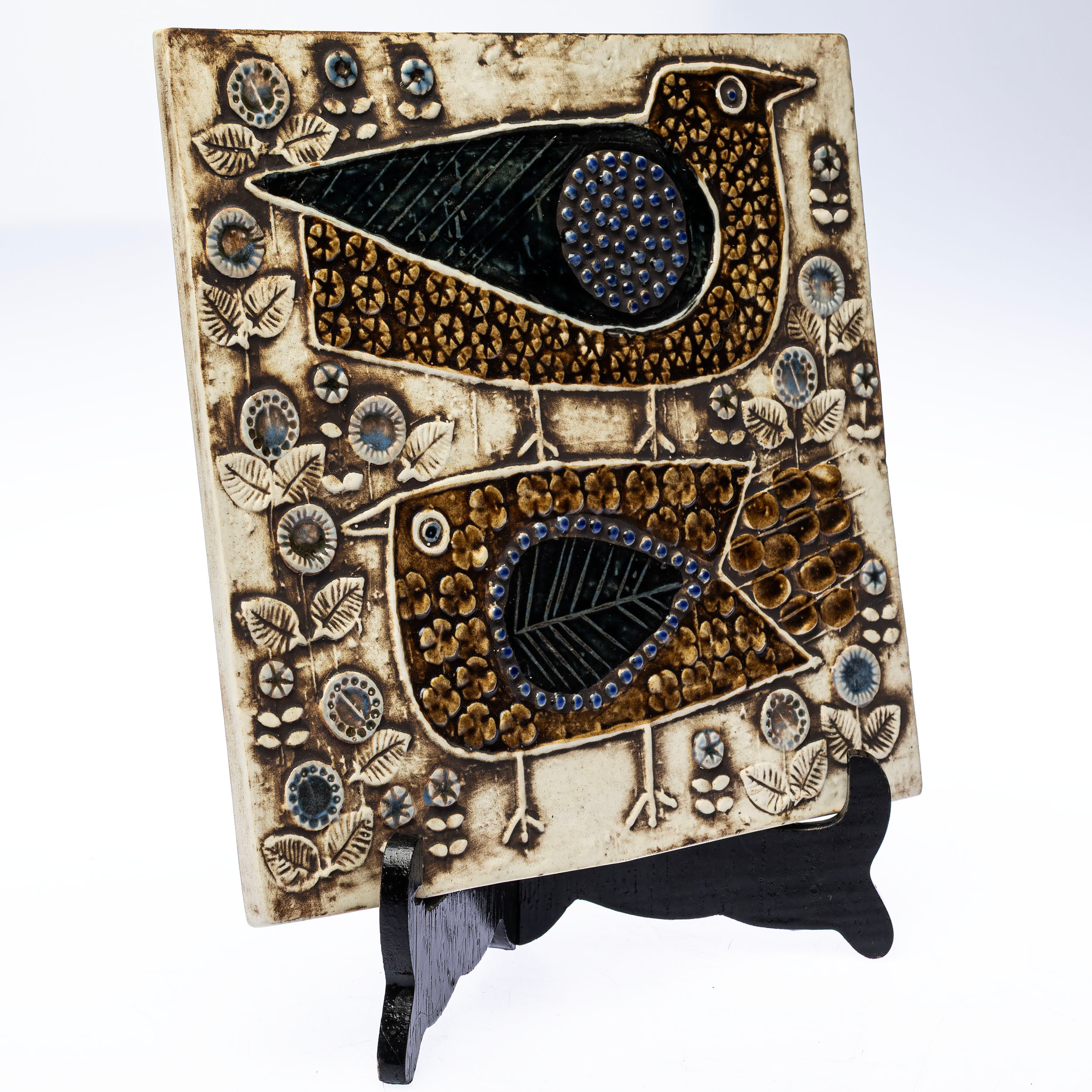 LISA LARSON. Väggplakett, "Fåglar", Ur serien "Unik", Stengods, Gustavsberg.