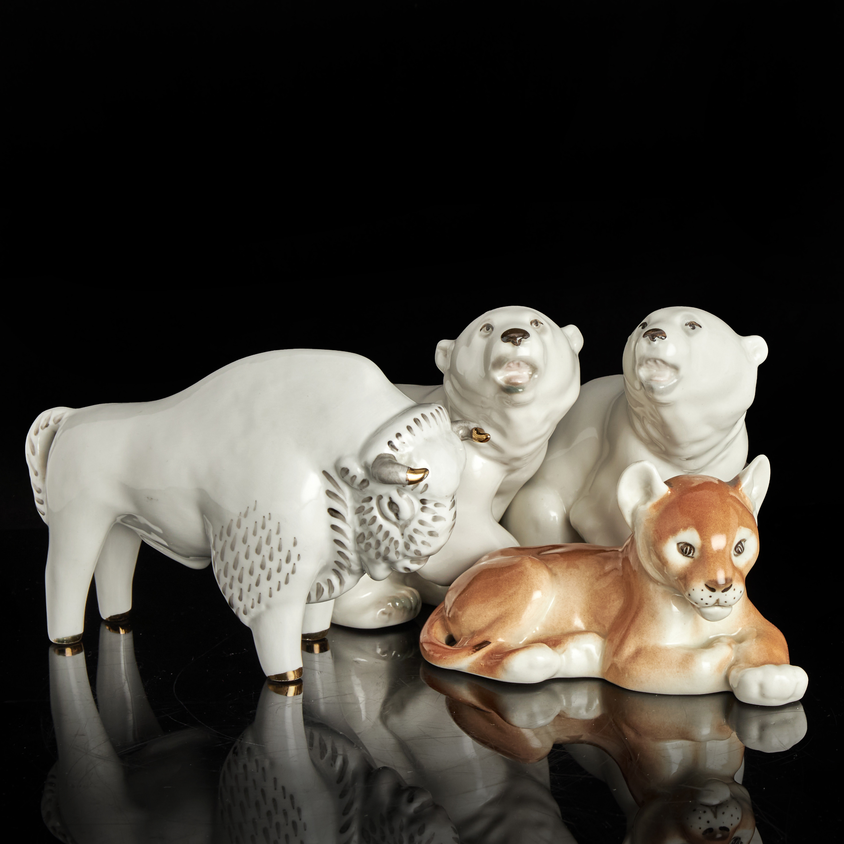 FIGURINER, 4 st, djur, Lomonosov, USSR, porslin.