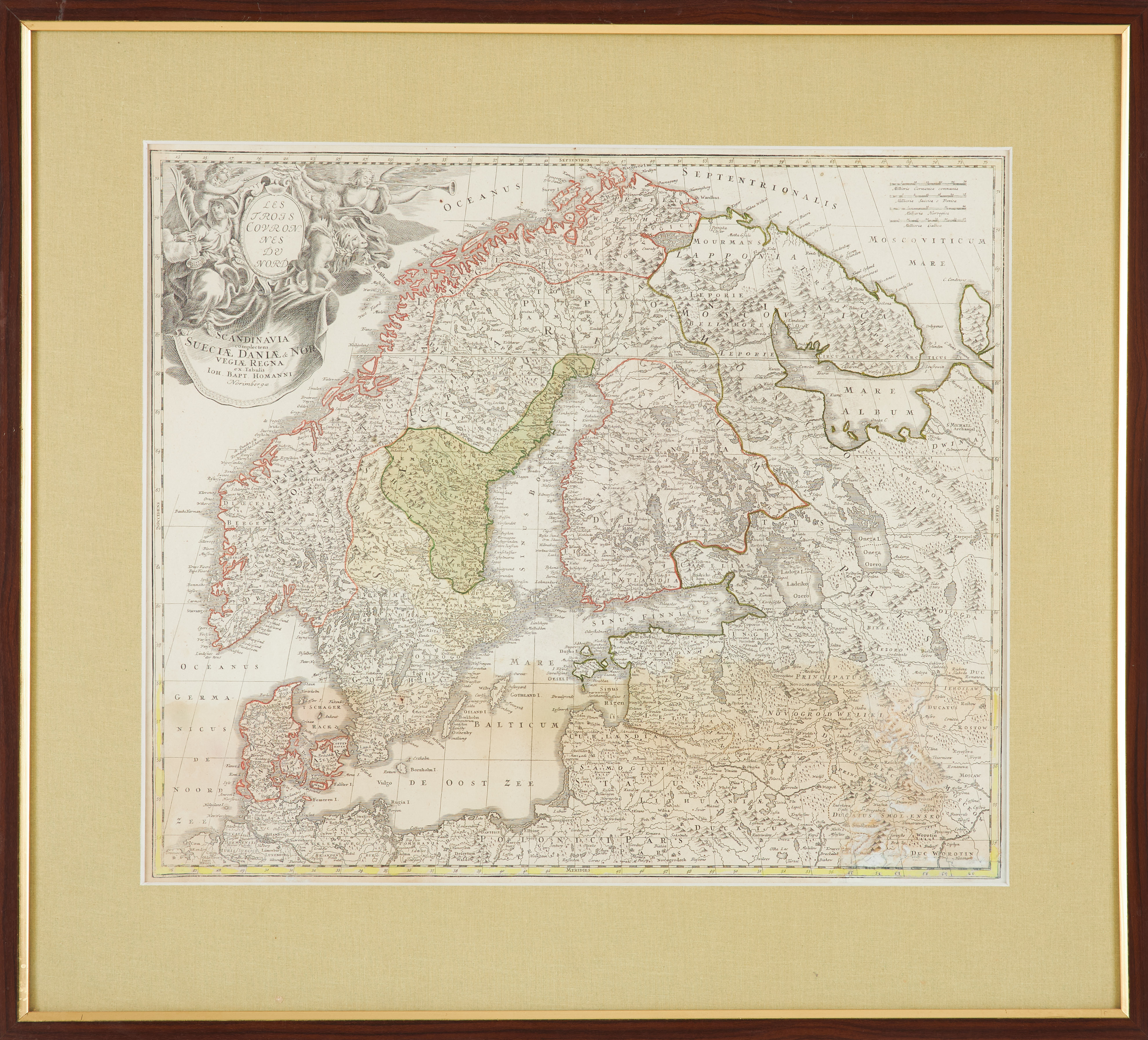 KARTA, JOHAN BAPTIST HOMANN, Les Trois Courones du Nord, Scandinavia, Complectens Sueciae Daniae & Nor, Nürnberg, ca 1750.