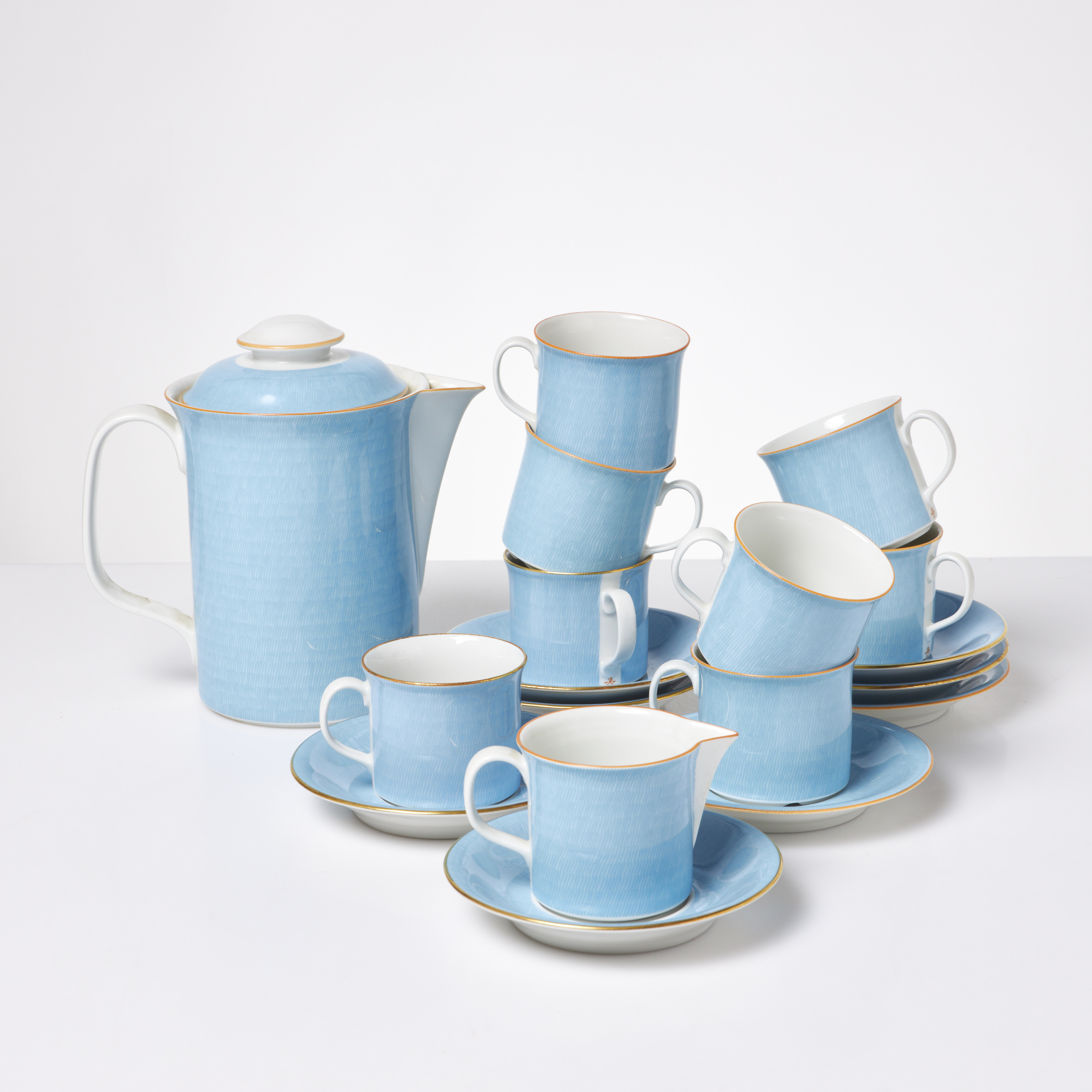 SIGNE PERSSON MELIN. 10 dlr av kaffeservis, "Primeur", Rörstrand, blå dekor.