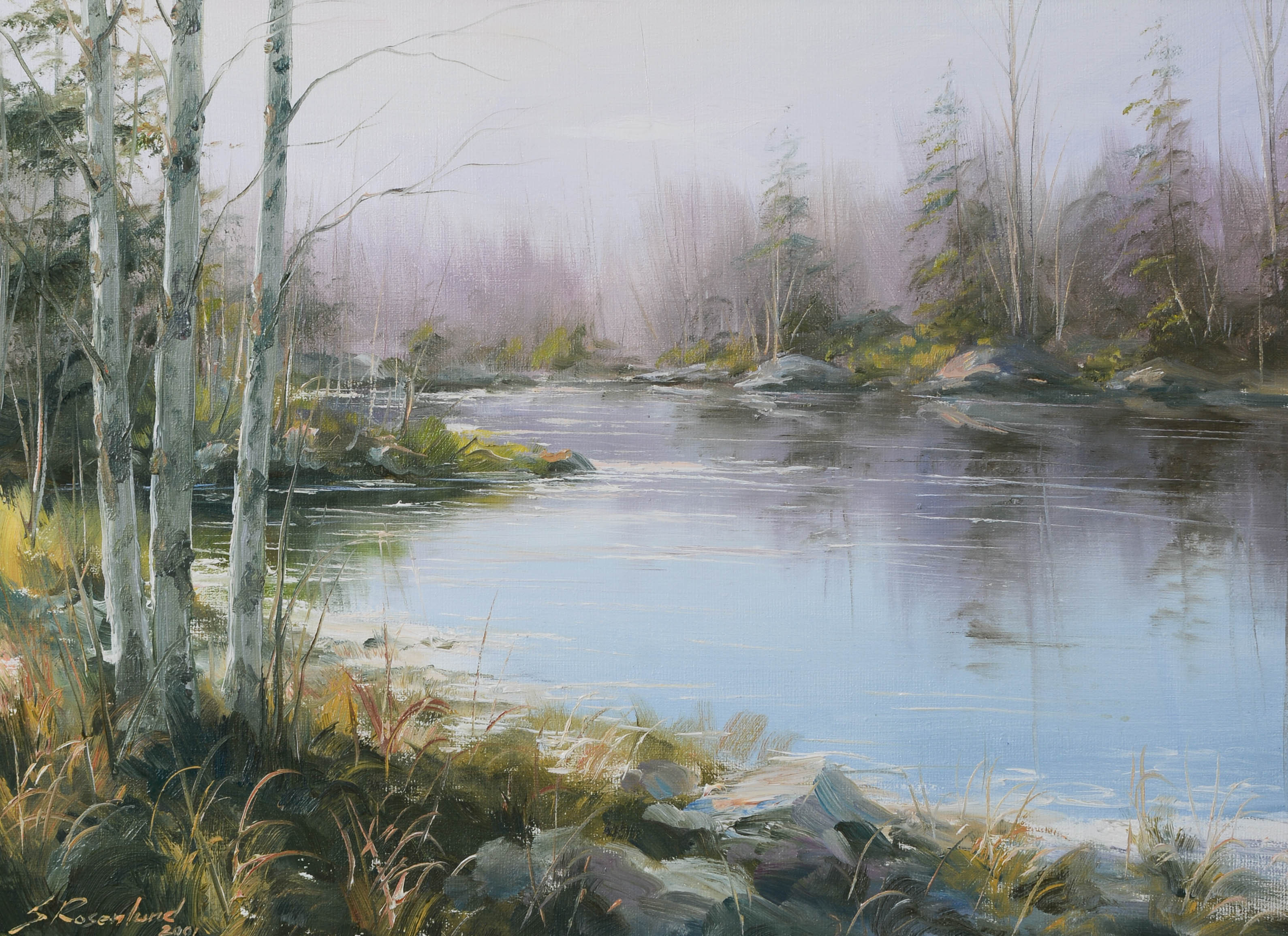 STIG ROSENLUND. Skogssjö, olja på duk, signerad samt daterad 2001.