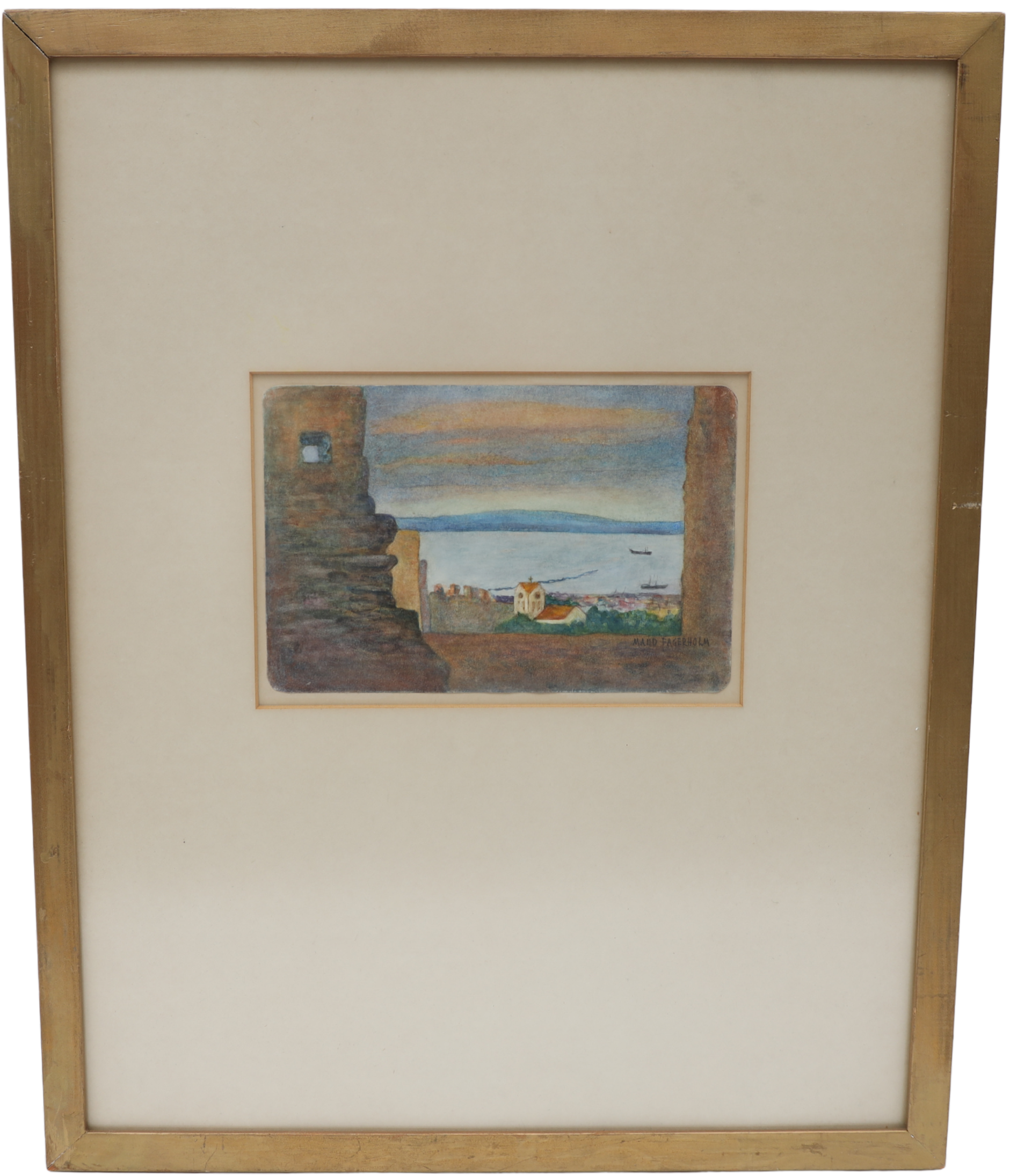 MAUD FAGERHOLM. Stadsbild, blandteknik, signerad.