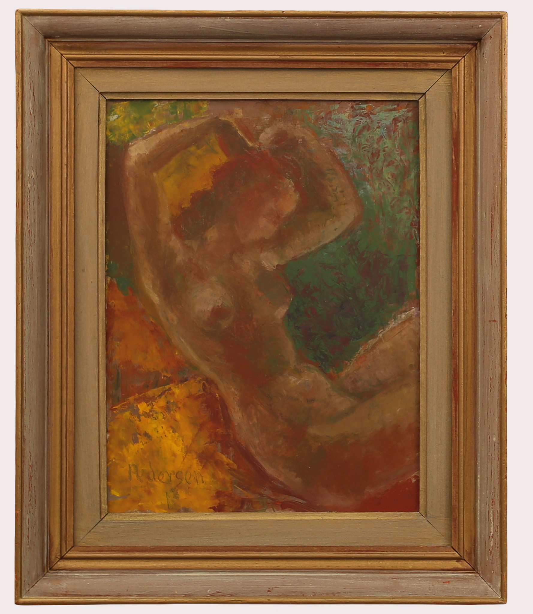 OIDENTIFIERAD KONSTNÄR. , olja på pannå, kvinnostudie, signerad Pedersen. Omkring år 1950.