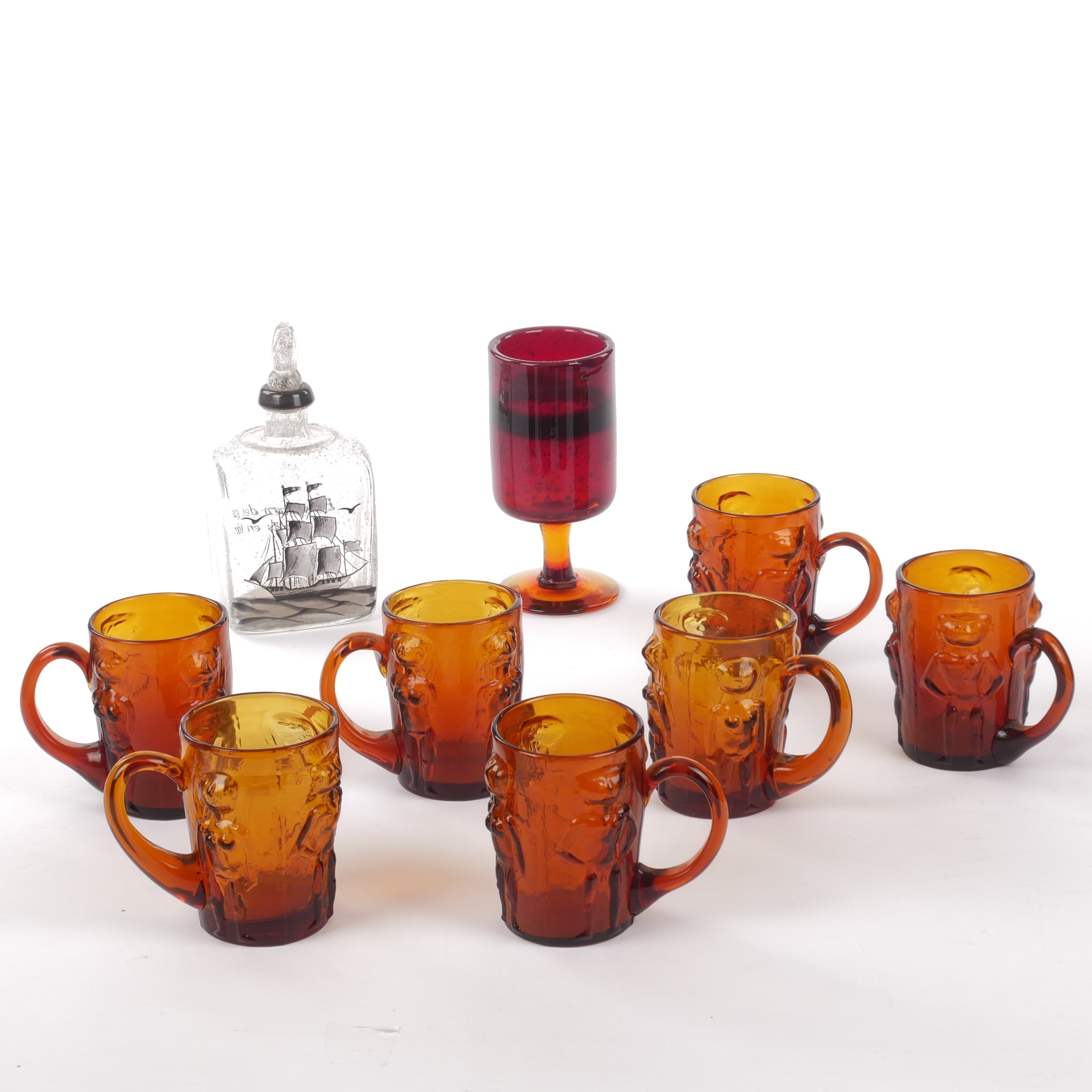 ERIK HÖGLUND. Pokal, karaff, sejdlar, 9 st, bubbelglas, Boda.