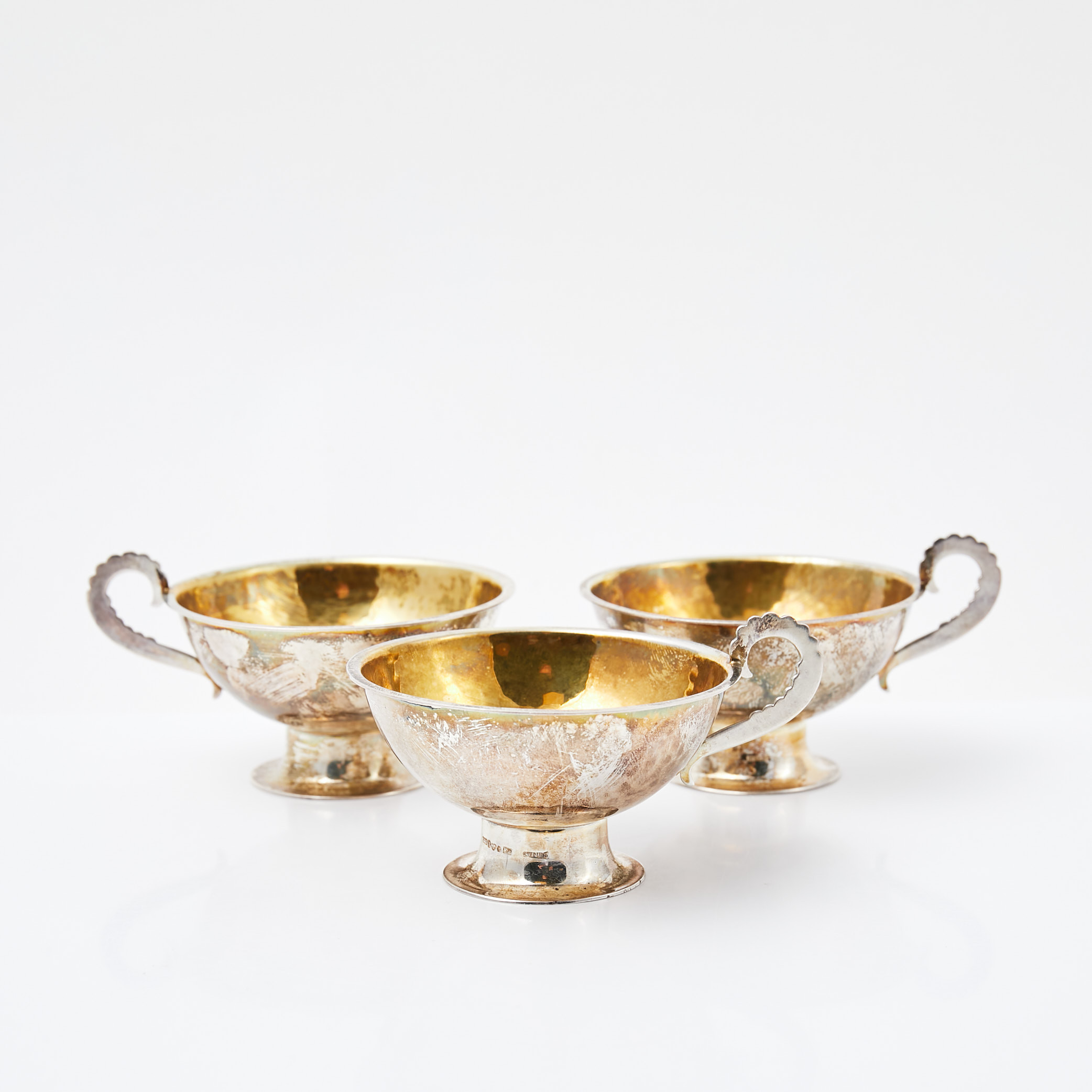 PUNSCHKOPPAR, 3 st, sterlingsilver, invändigt förgyllda, CG. Hallberg, Stockholm 1960.