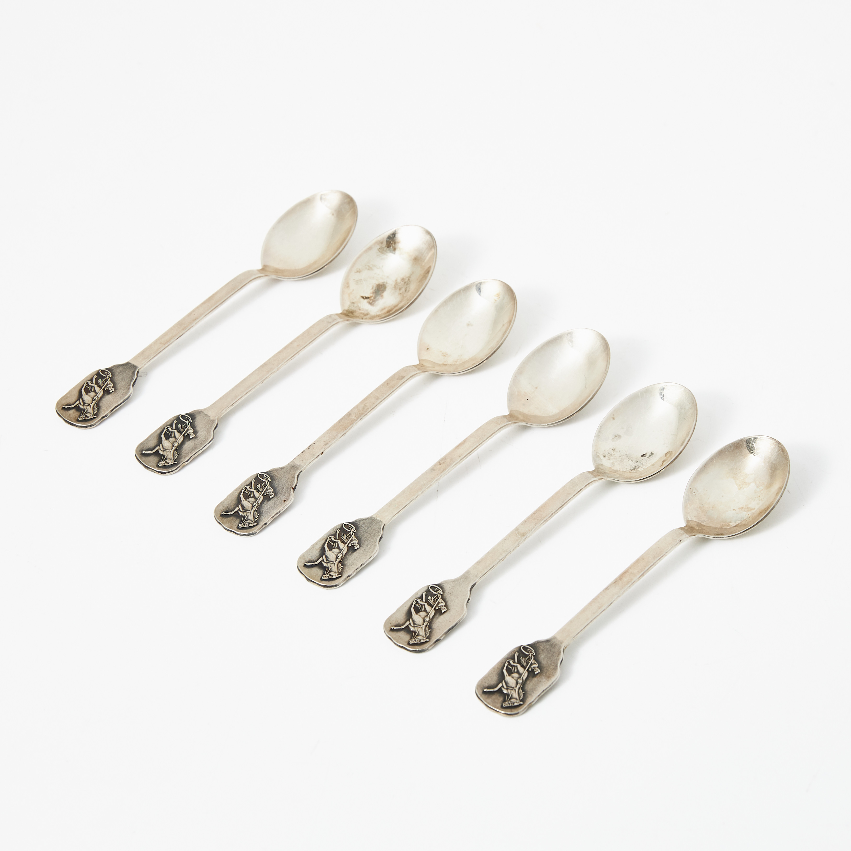 SKEDAR, 6 stycken sterlingsilver, Stockholms Travsällskap, Sporrong 1989, reliefdekor av travekipage.