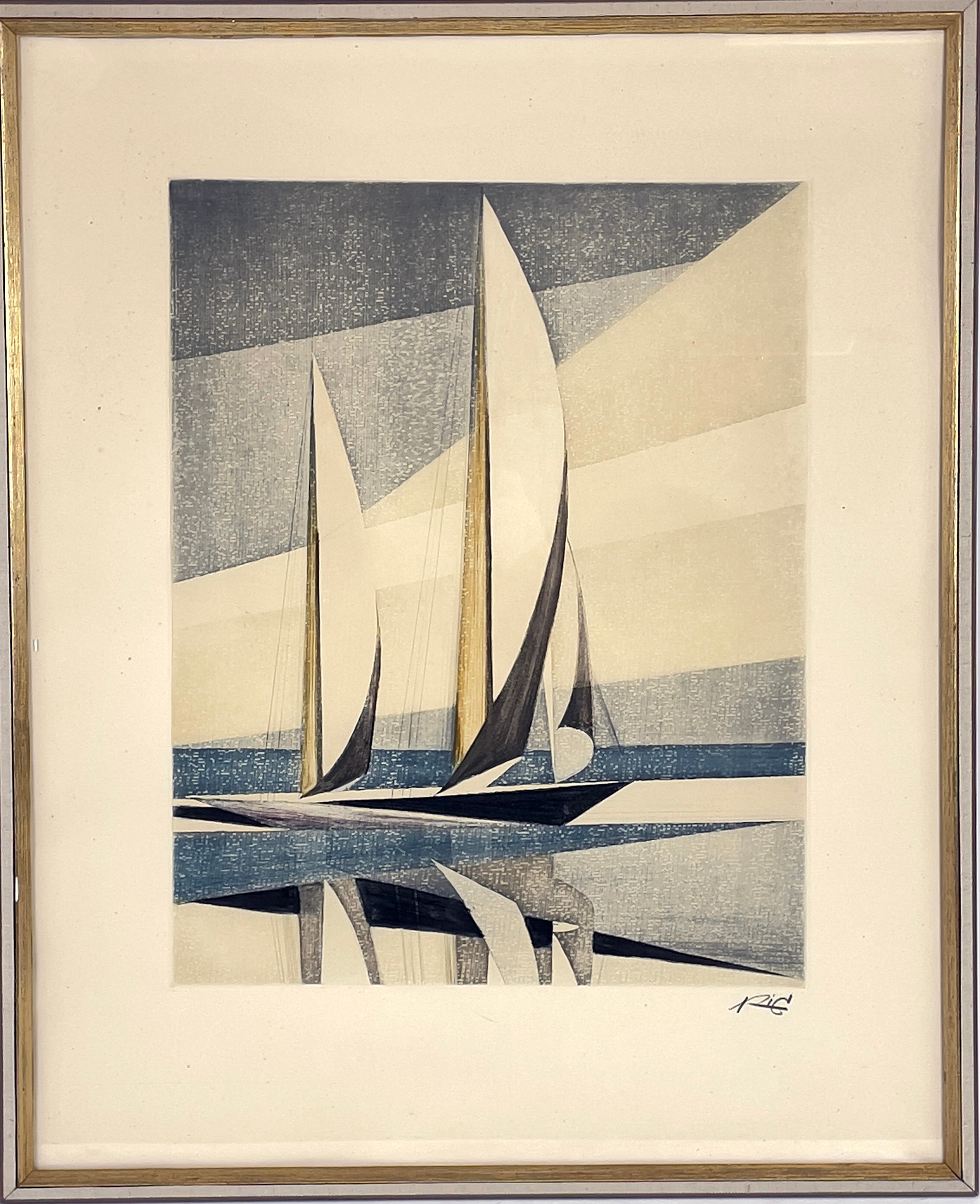 FRITZ NEUMANN (1928-2014), färgetsning, segelbåt, signerad Ric.