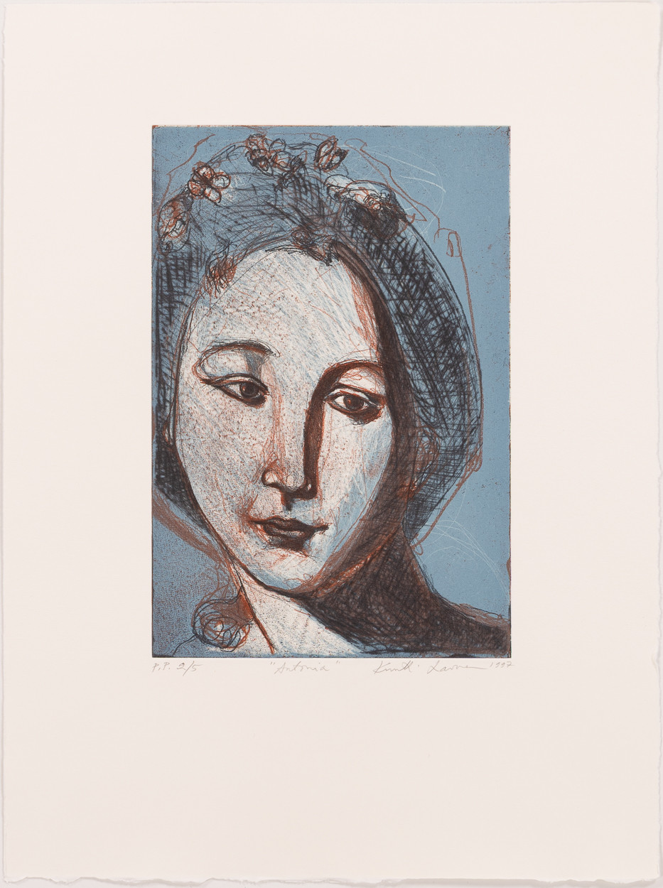 KUUTTI LAVONEN. "Antonia", etsning, oramat blad.