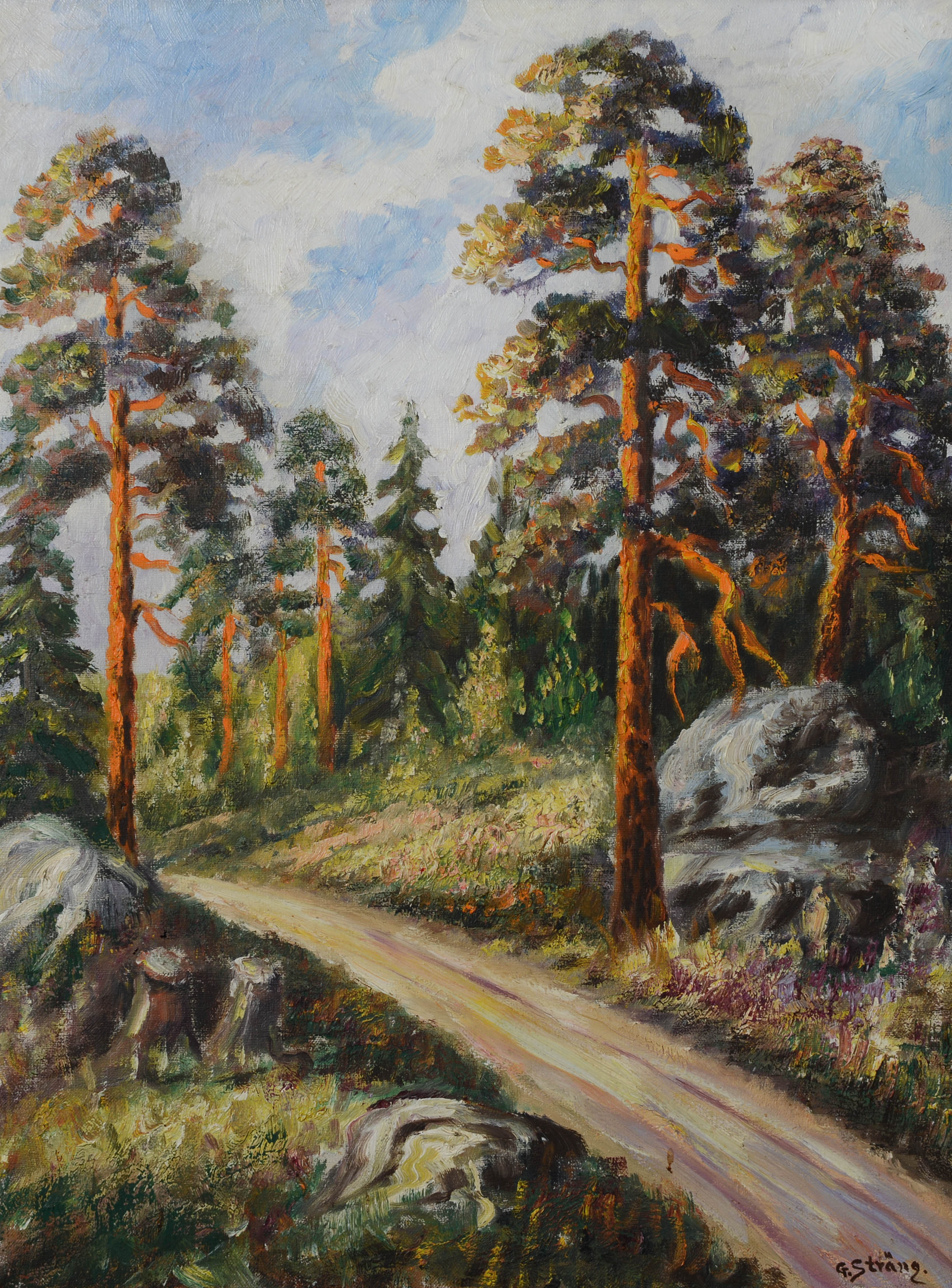 GOTTFRID EMANUEL STRÄNG. Skogsmotiv, olja på duk, signerad.