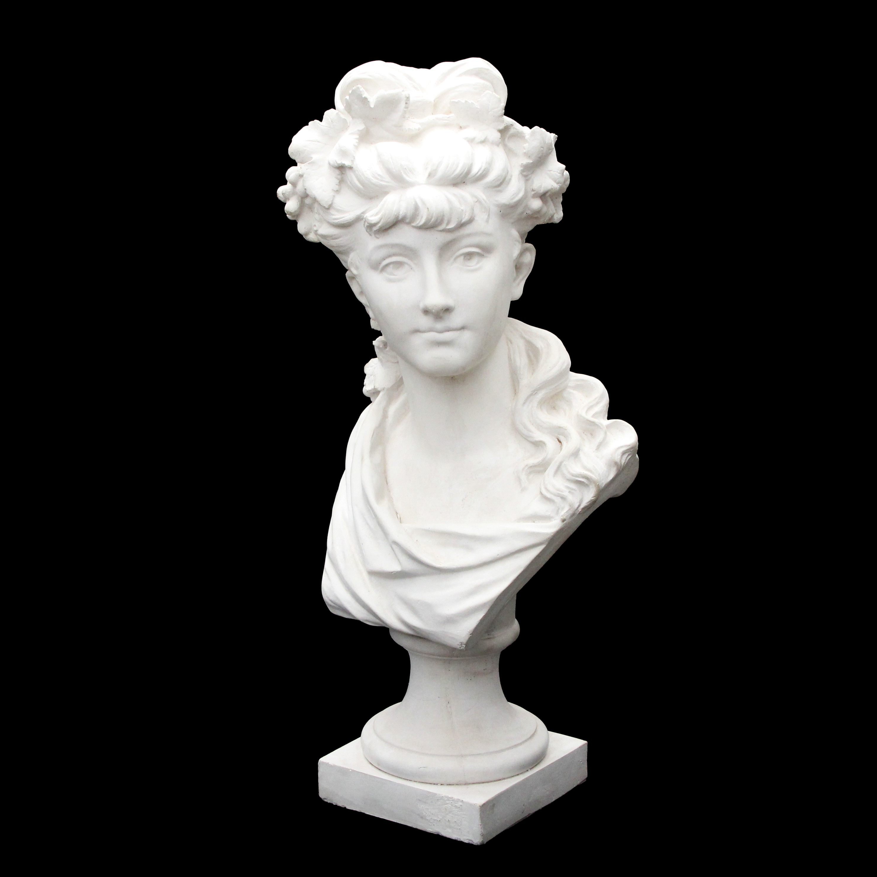 SKULPTURHUVUD, föreställande antik dam, sannolikt alabaster, 1900-tal.