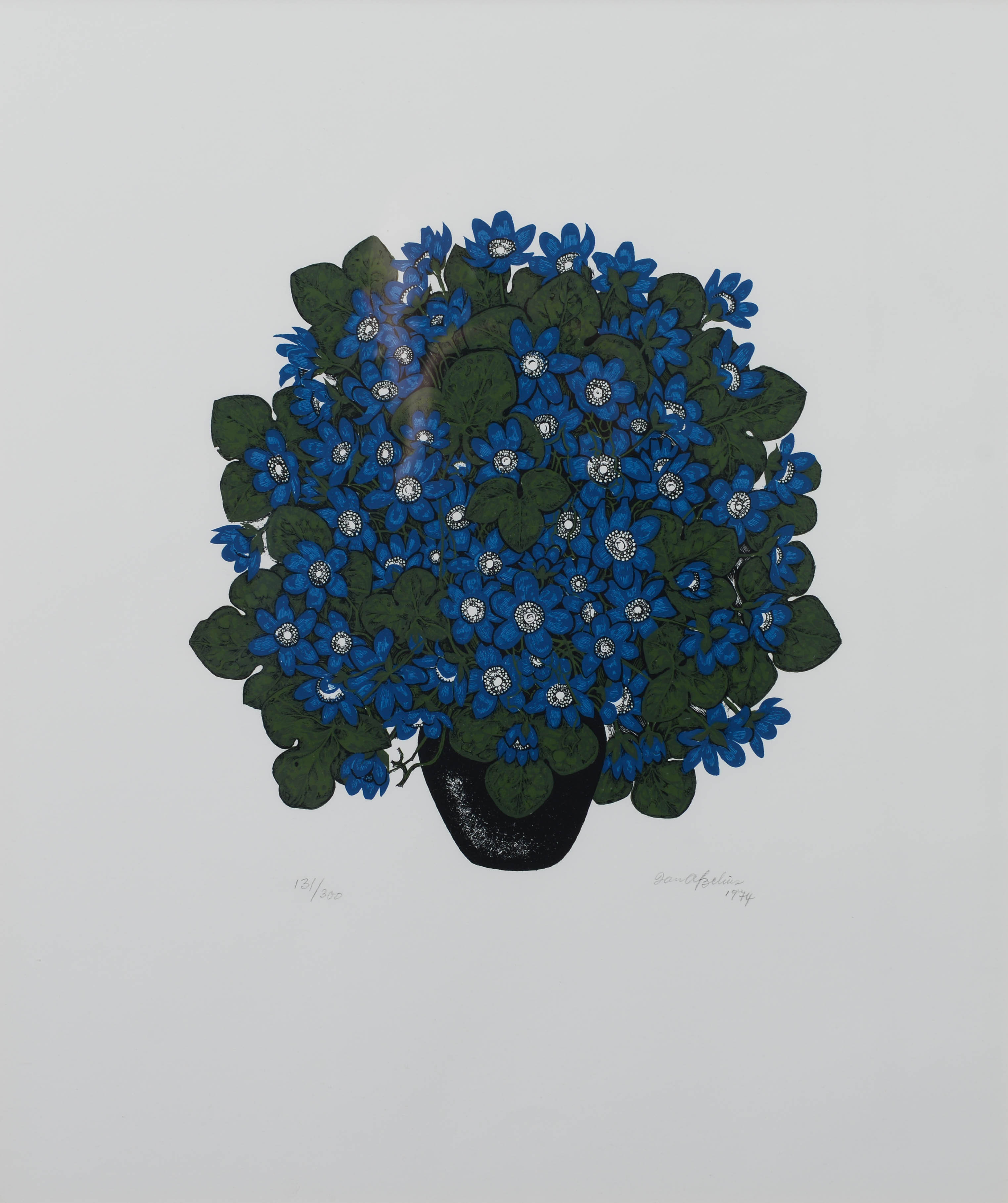 JAN AFZELIUS. Blåsippor, färglitografi, signerad samt numrerad 131/300.