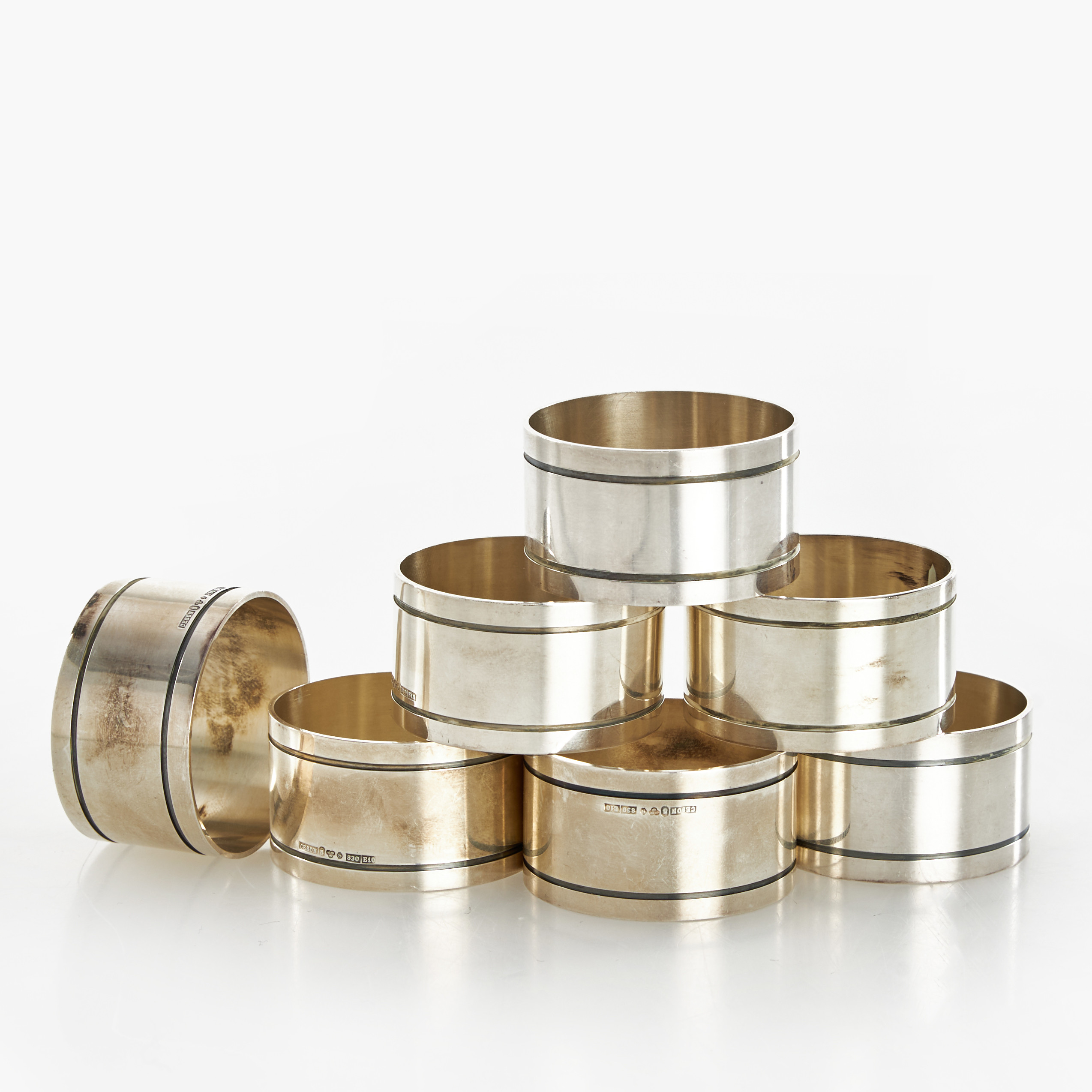 SERVETTRINGAR, 7 st, silver, Ceson Guldvaru, 1970-tal, Göteborg.