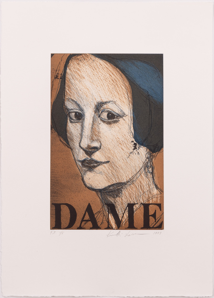 KUUTTI LAVONEN. "Dame", etsning, oramat blad.